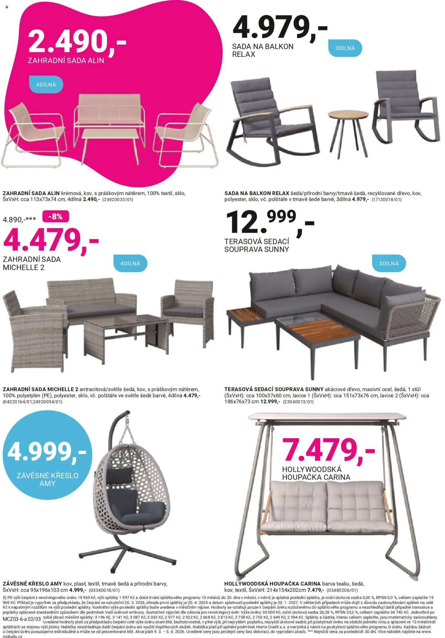 Möbelix leták - Zahrada od 09.03.2026 | Strana: 2 | Produkty: Polštáře, Houpačka, Křeslo, Lavice