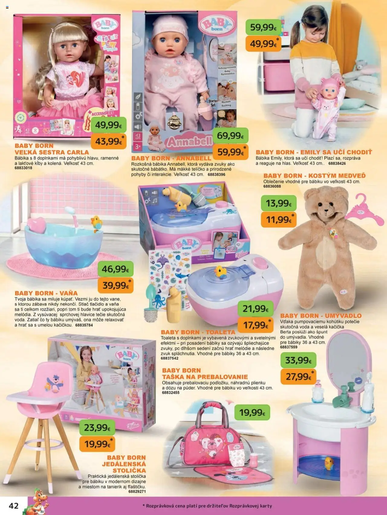 Nové Dráčik akcie – leták je platný od 03.10.2025 | Strana: 42 | Produkty: Jedálenská stolička, Vaňa, Stolička, Baby Born