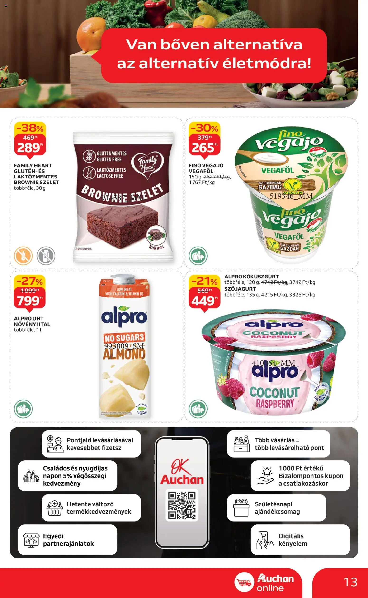 Auchan akciós ujság - amely érvényes a következő dátumtól: 15.01.2026 | Oldal: 13 | Termékek: Alpro, Gluténmentes, Brownie