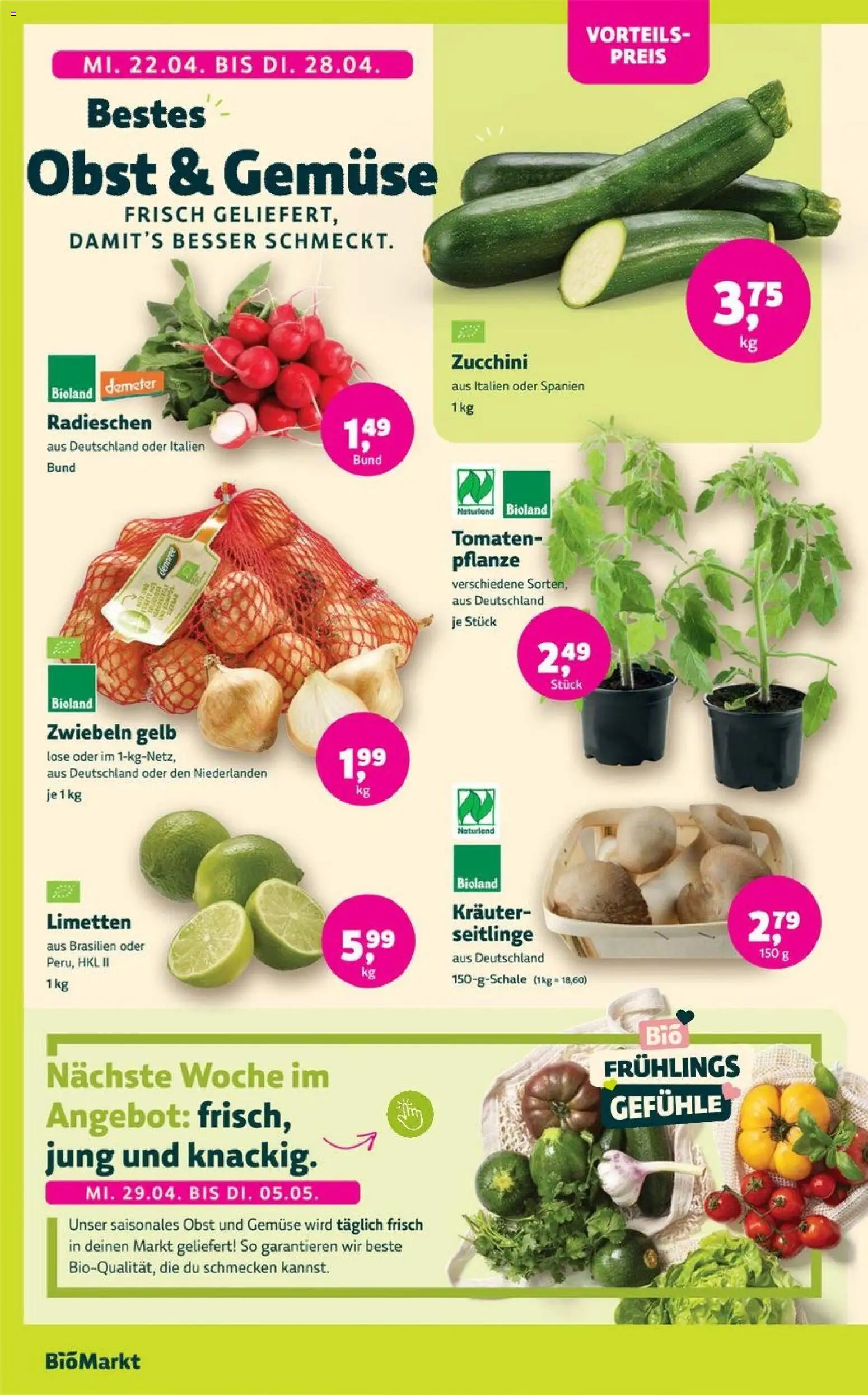 BioMarkt Prospekt 	 – gültig ab 22.04.2026 | Seite: 2 | Produkte: Limetten, Gemüse, Obst, Zucchini