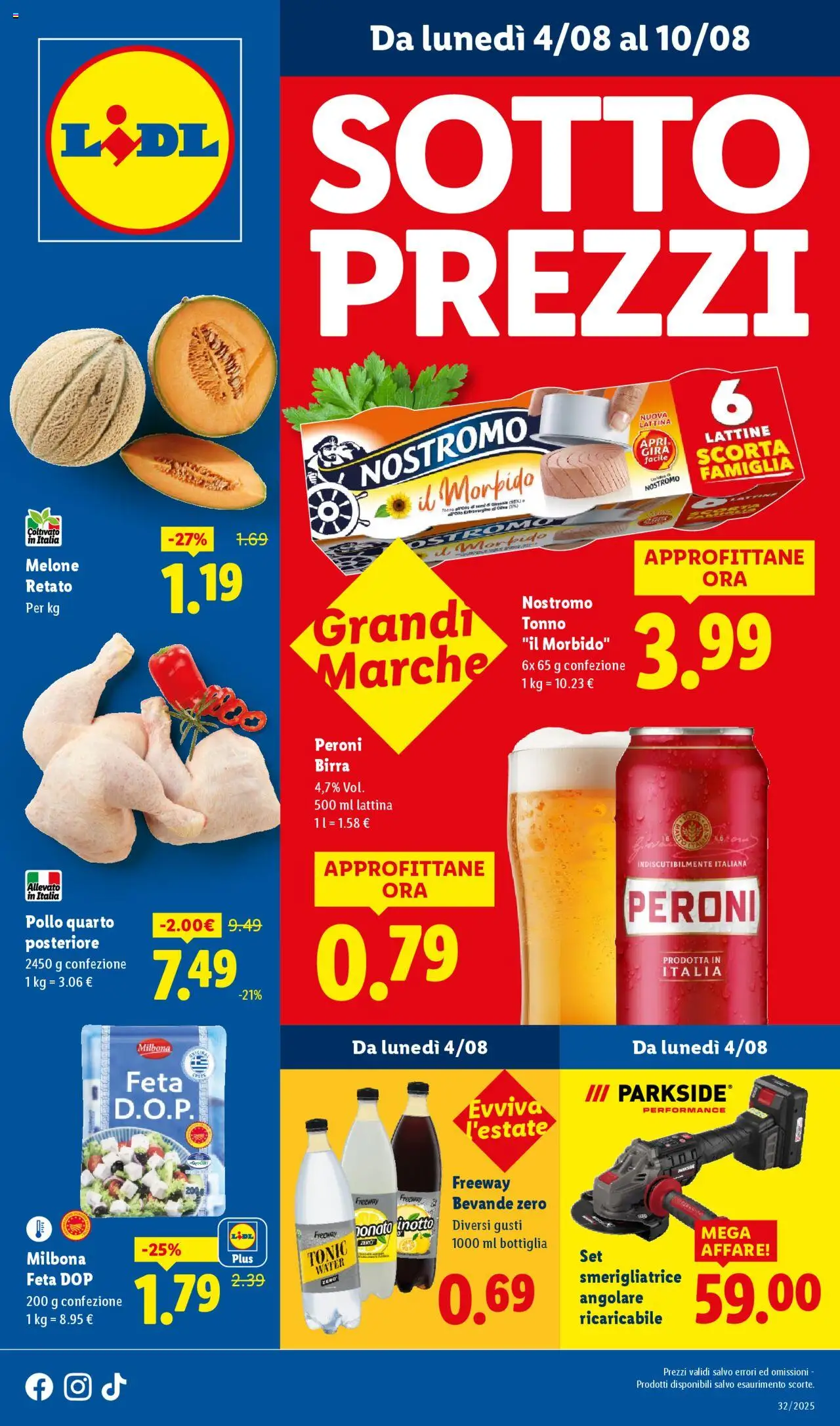 Volantino Lidl del 04.08.2025 | Pagina: 1 | Prodotti: Olio, Melone, Tonno, Smerigliatrice