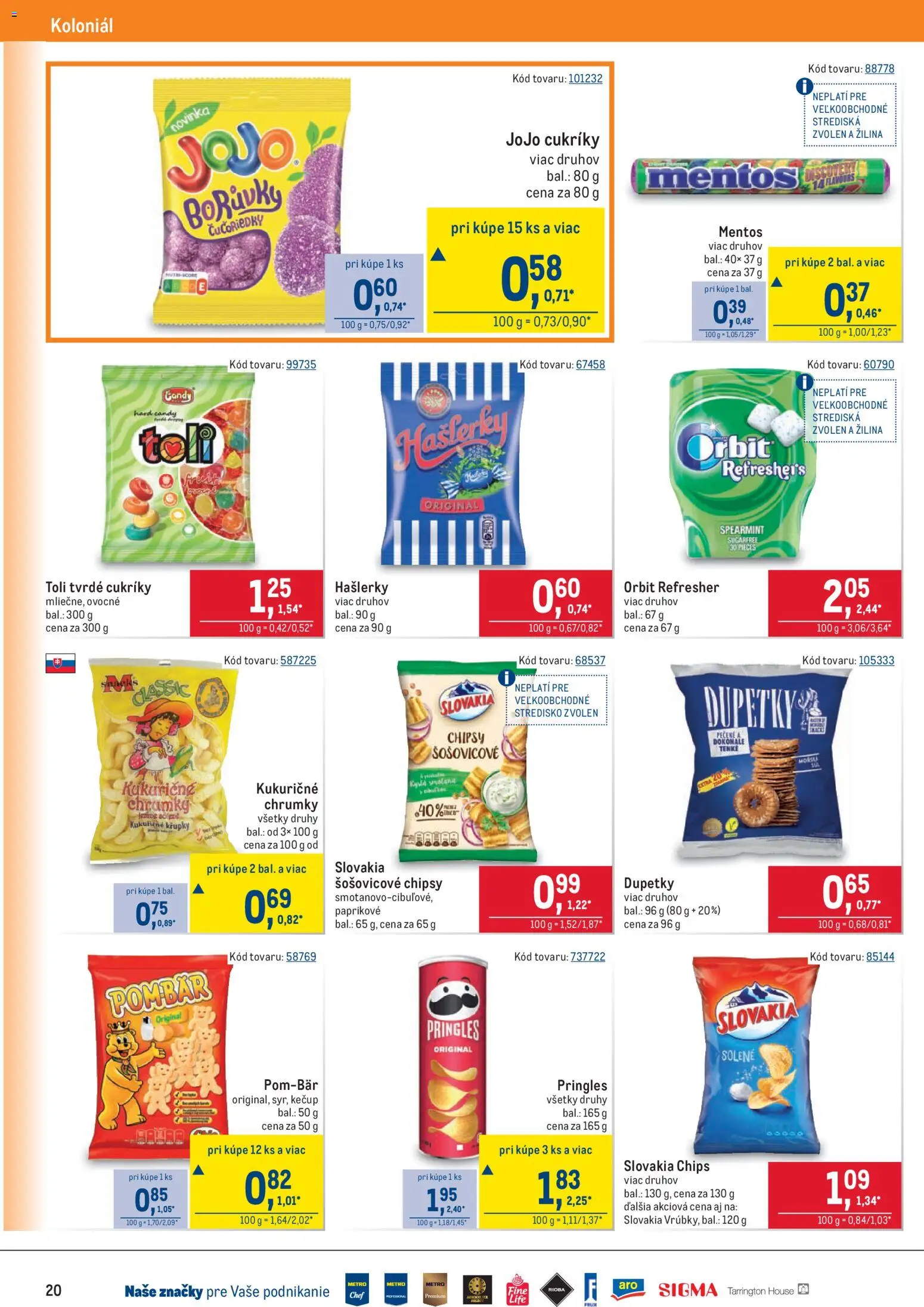 Nové Metro akcie – leták je platný od 14.01.2026 | Strana: 20 | Produkty: Cukríky, Čučoriedky, Chipsy, Kečup