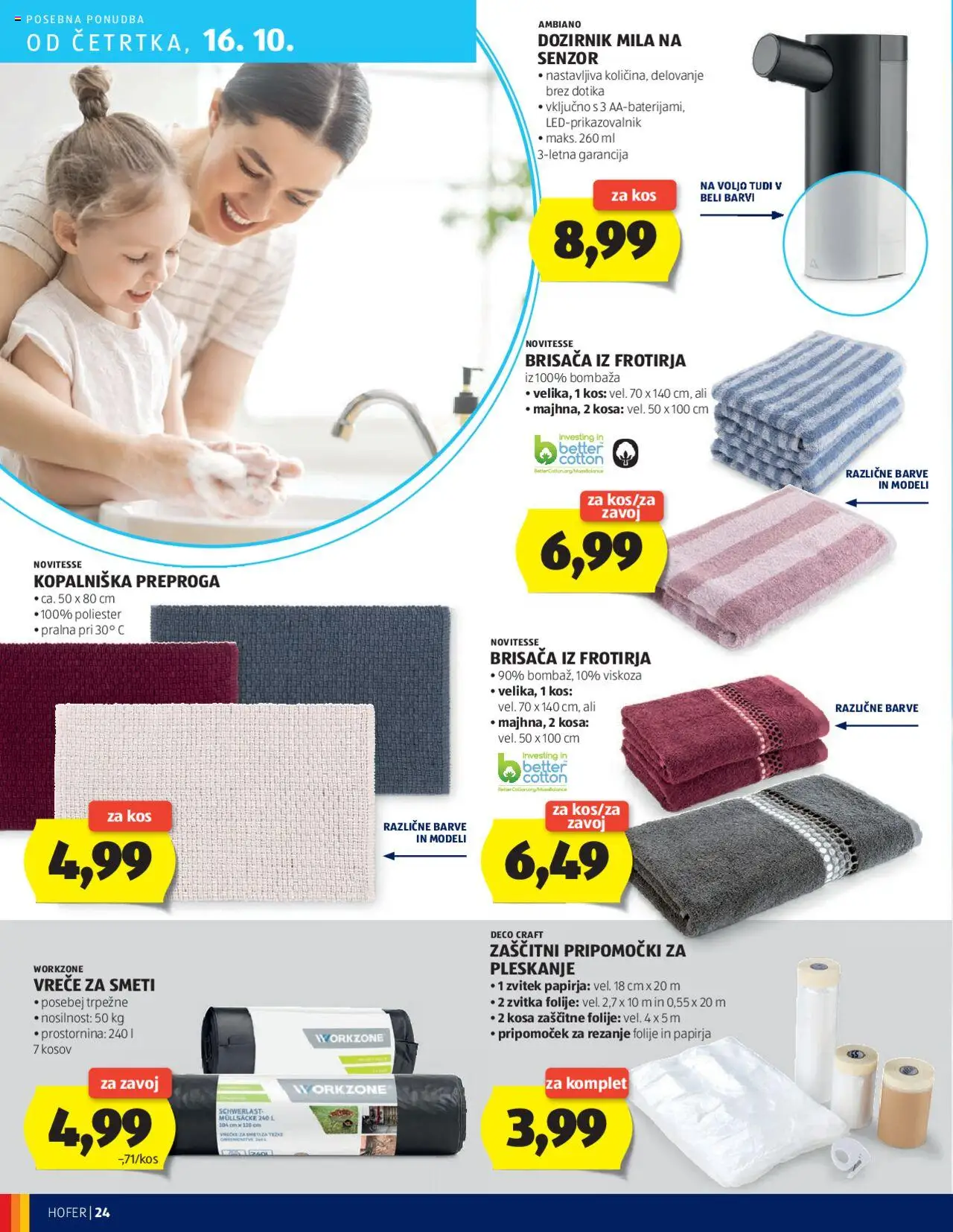 Novi Hofer katalog ponudbe – veljaven od 09.10.2025 | Stran: 24 | Izdelki: Vreče za smeti, Brisača, Dozirnik mila, Preproga