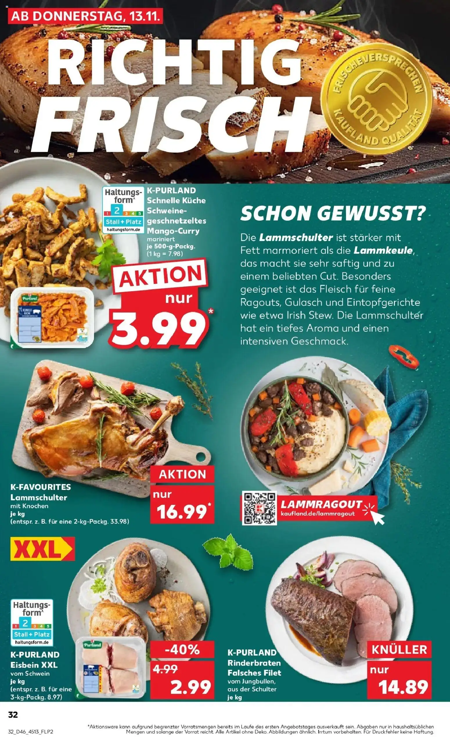Kaufland prospekt Uhingen	 – gültig ab 13.11.2025 | Seite: 32 | Produkte: Rinderbraten, Küche, Gulasch, Fleisch