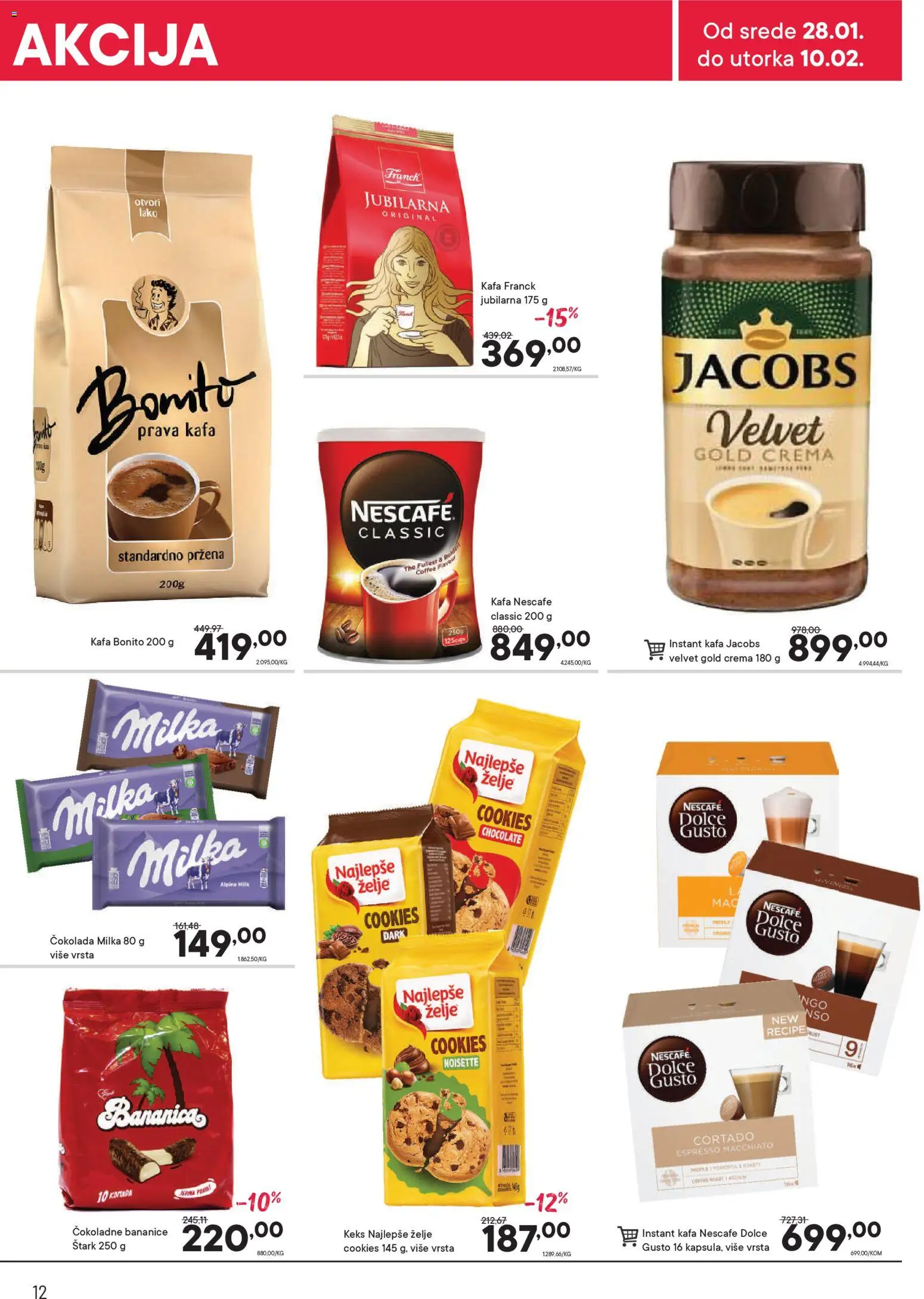PerSu katalog - važi od 28.01.2026 | Strana: 12 | Proizvode: Milka, Keks, Instant kafa, Nescafé