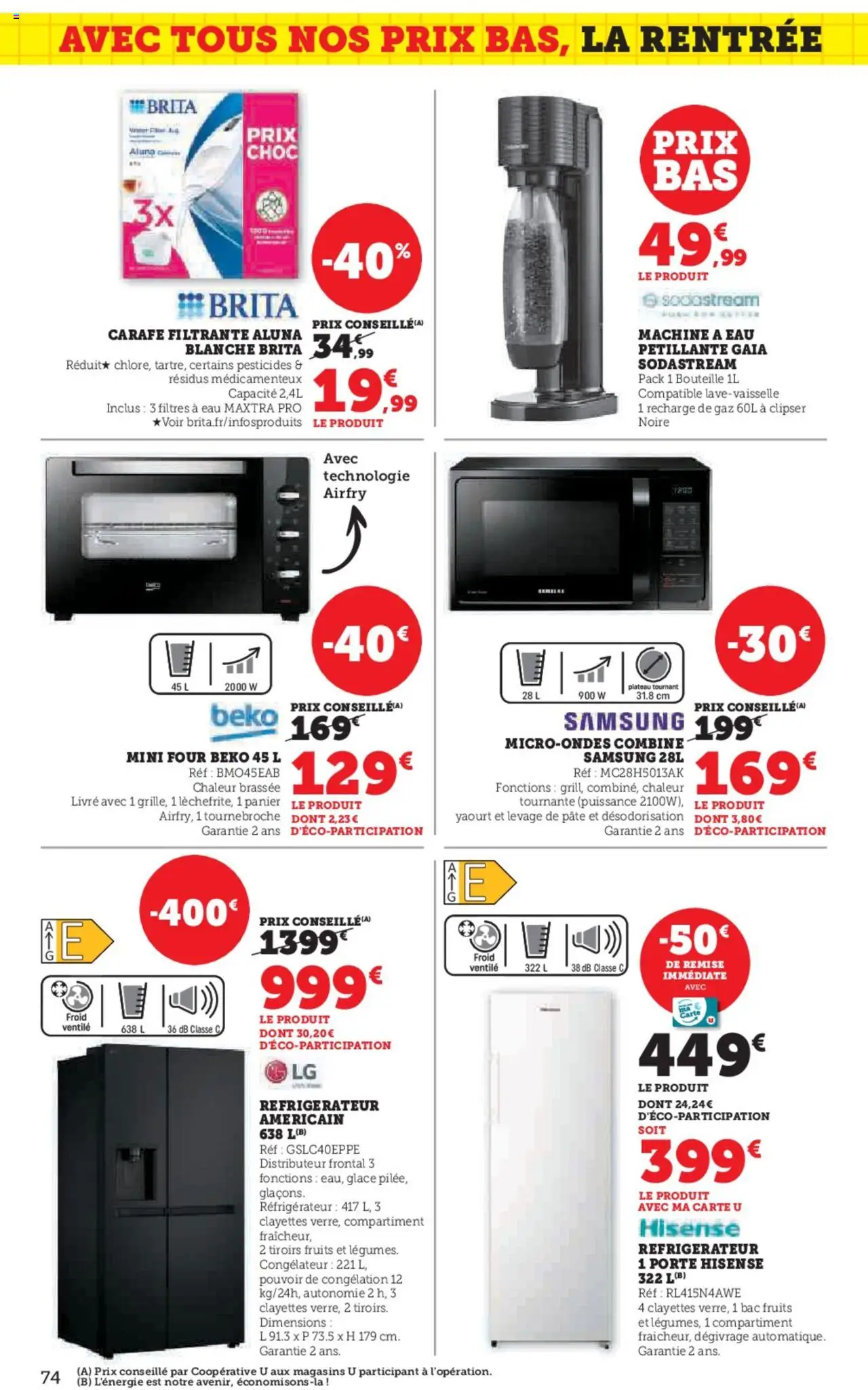  | Page: 74 | Produits: Réfrigérateur, Congélateur, Tiroirs, Yaourt