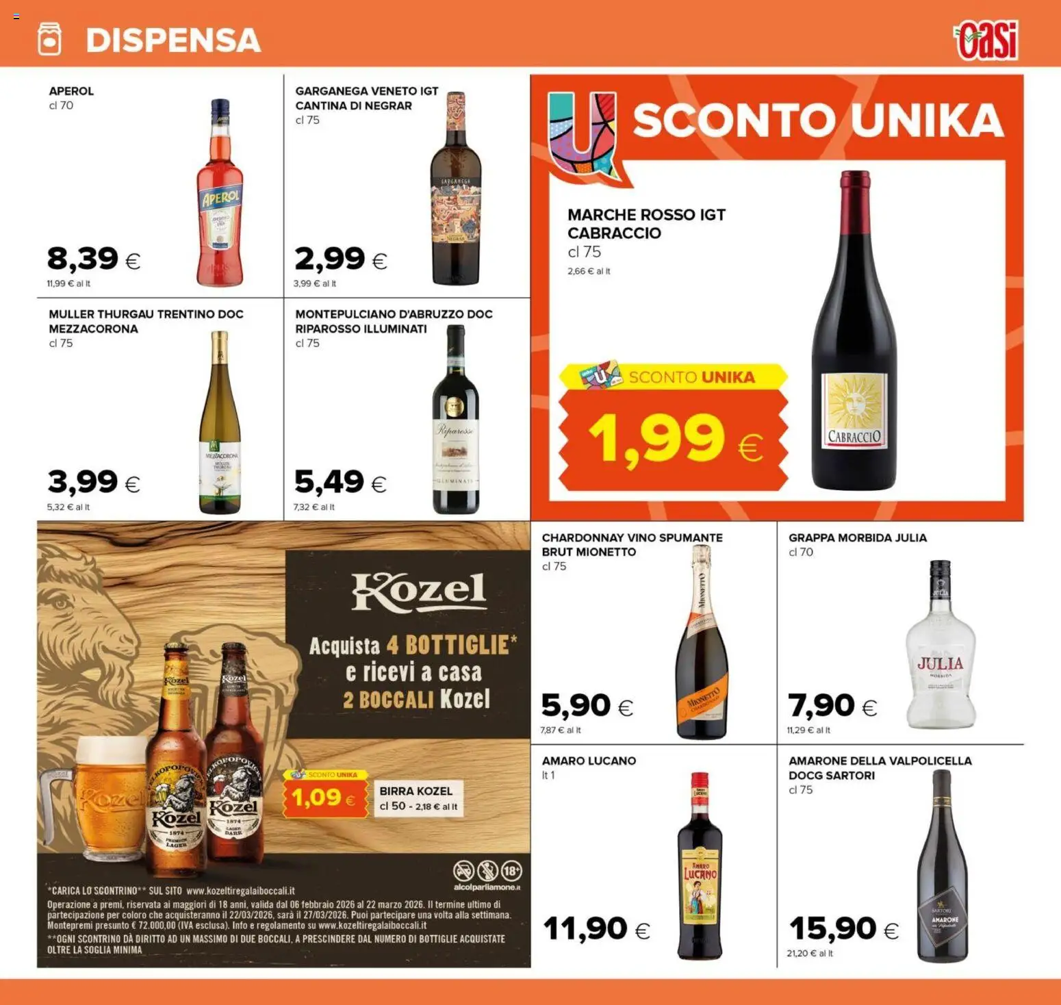 Volantino Oasi del 26.02.2026 | Pagina: 17 | Prodotti: Vino, Aperol, Grappa, Amaro