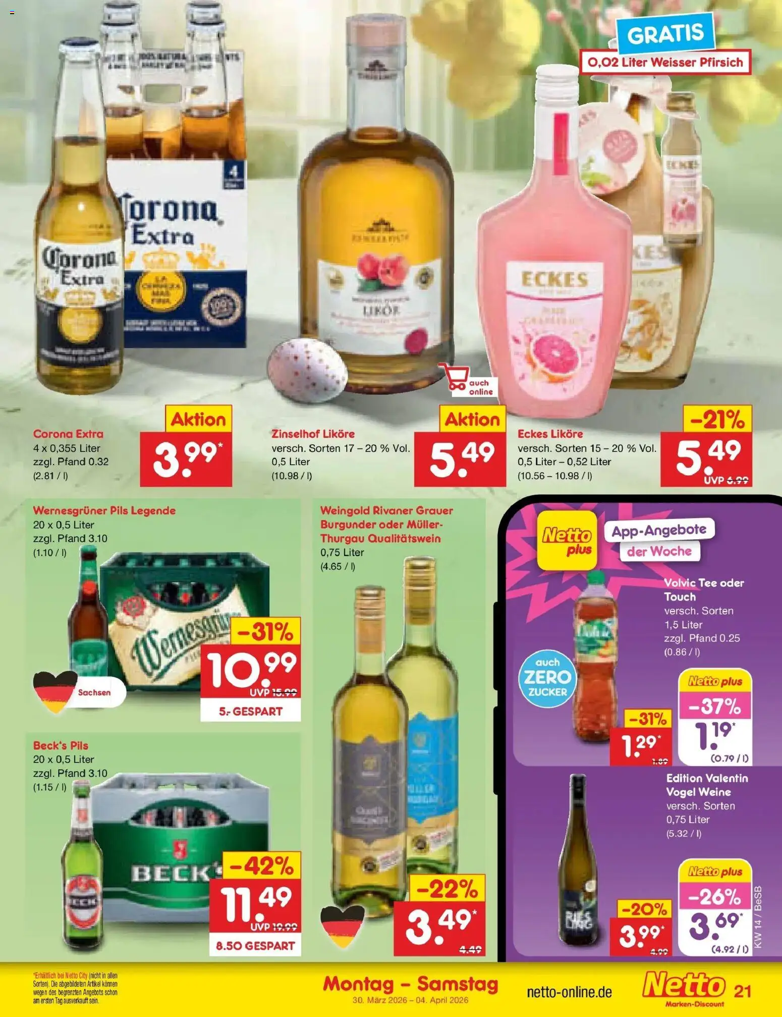 Netto Marken-Discount Prospekt Kremmen	 – gültig ab 29.03.2026 | Seite: 25 | Produkte: Pils, Wernesgruner, Zucker, Pfirsich