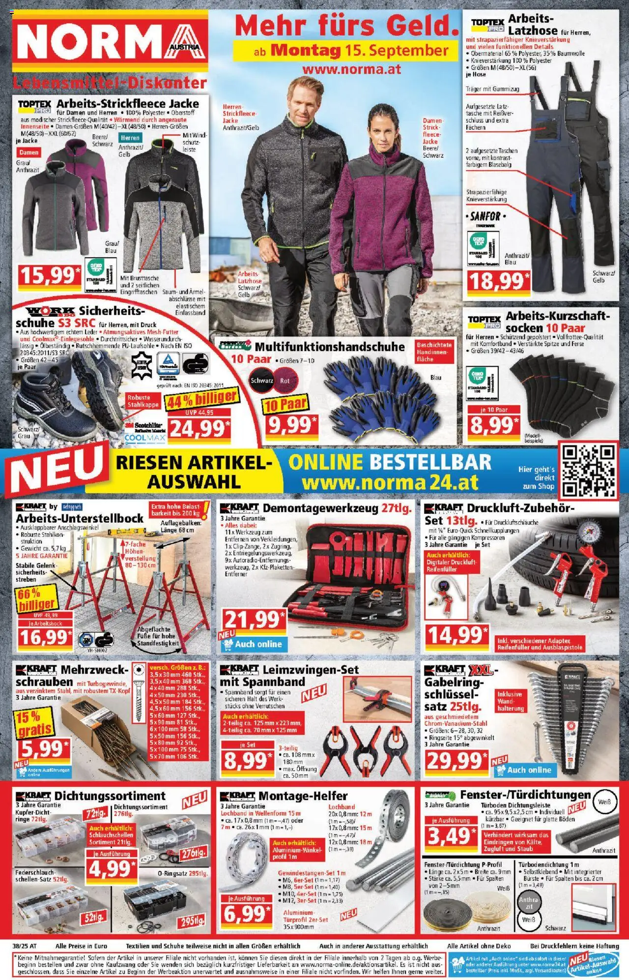 Norma Flugblatt gültig ab 08.09.2025 | Seite: 1 | Produkte: Jacke, Hose, Socken, Gewicht