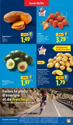 LIDL - Prévisualisation de Pomme de terre, Le filet 5 kg (1 kg = 0,36 €) avec Lidl Plus au lieu de 2,72 € (1 kg = 0,55 €), Catégorie 1, Calibre 40-70 mm, Variété: Melody/Liberta/Agata/Alegria/Sound, Nature de consommation, Traitement anti-germinatif apres récolte valide à partir de 09.04.2026 | Page: 3
