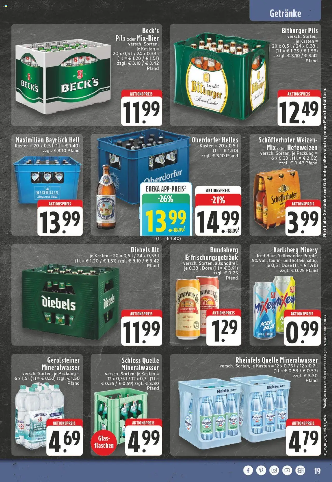 Edeka prospekt Willich	 - gültig ab dem 11.08.2025 | Seite: 19 | Produkte: Bitburger, Mineralwasser, Mixery, Rheinfels quelle