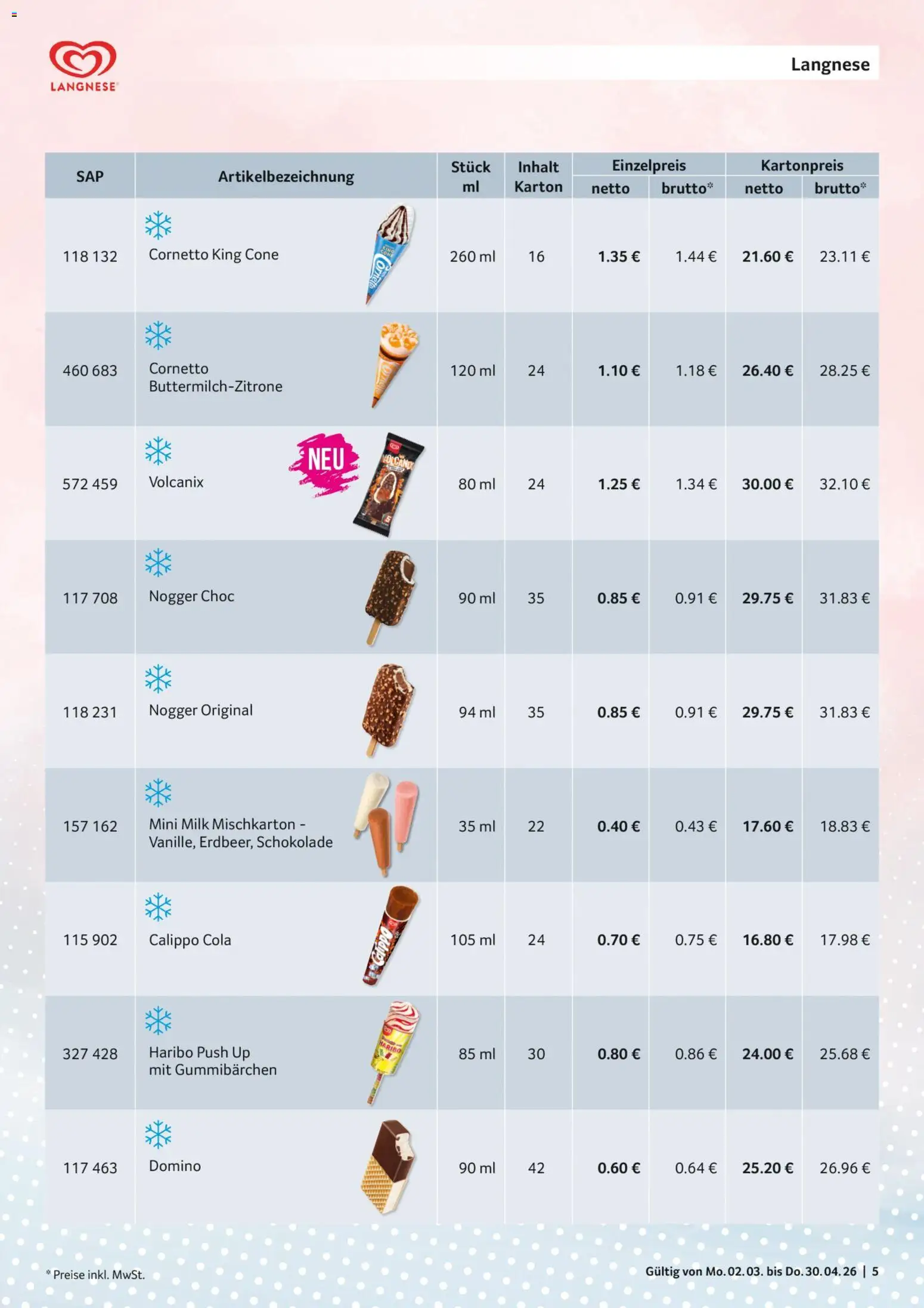 Selgros Sortiments-Katalog Impulseis – gültig ab 02.03.2026 | Seite: 5 | Produkte: Langnese, Haribo, Cola, Schokolade