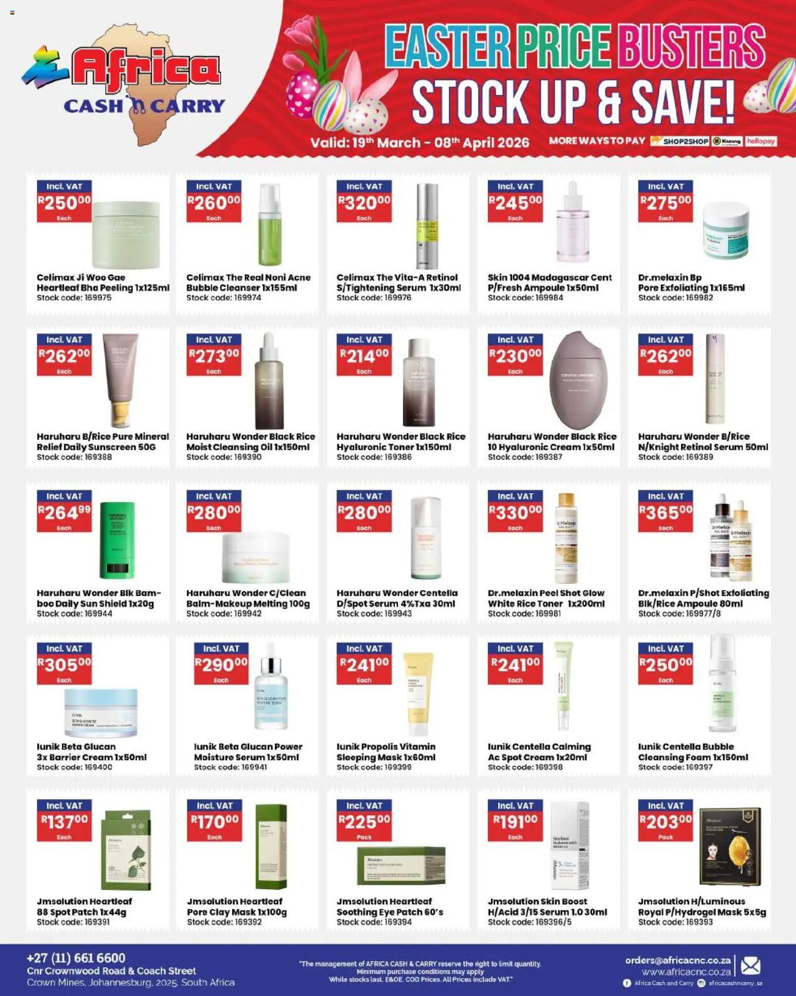 New Africa Cash & Carry catalogue – valid from 19.03.2026 | Page: 22 | Products: Serum, Toner, Cream, Stock