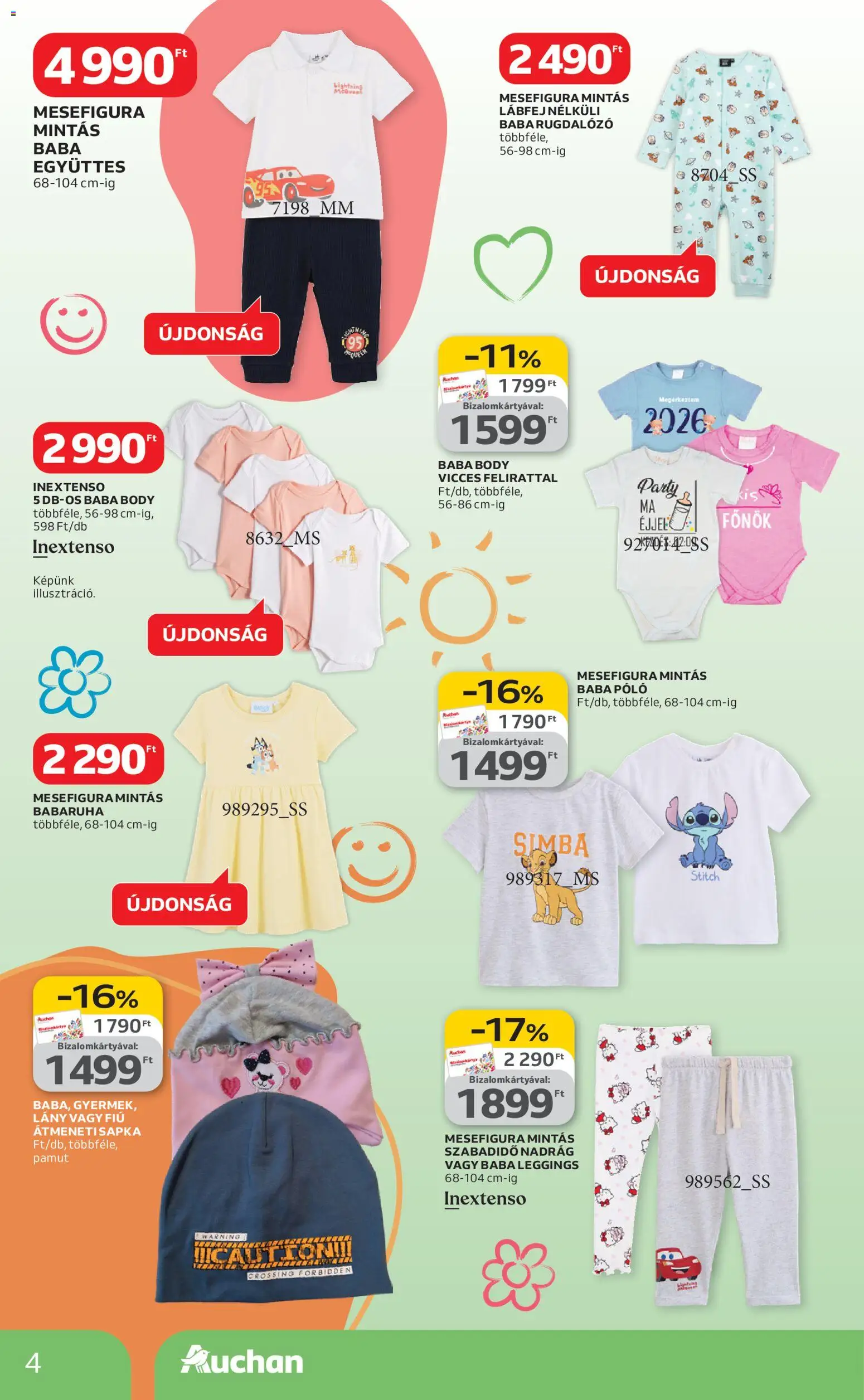 Auchan akciós ujság - amely érvényes a következő dátumtól: 05.03.2026 | Oldal: 4 | Termékek: Babaruha, Body, Nadrág, Leggings