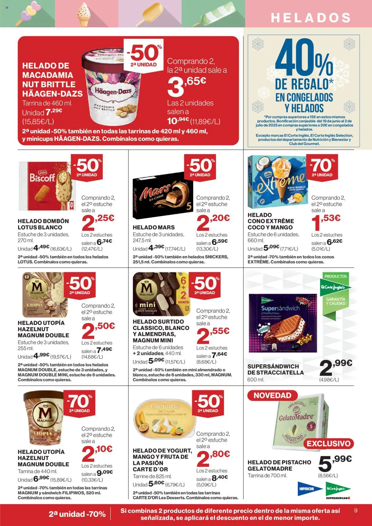 Hipercor catálogo │ válido desde el 05.06.2025 | Página: 9 | Productos: Helado bombón, Chocolate, Τυρόπιτα, Helado