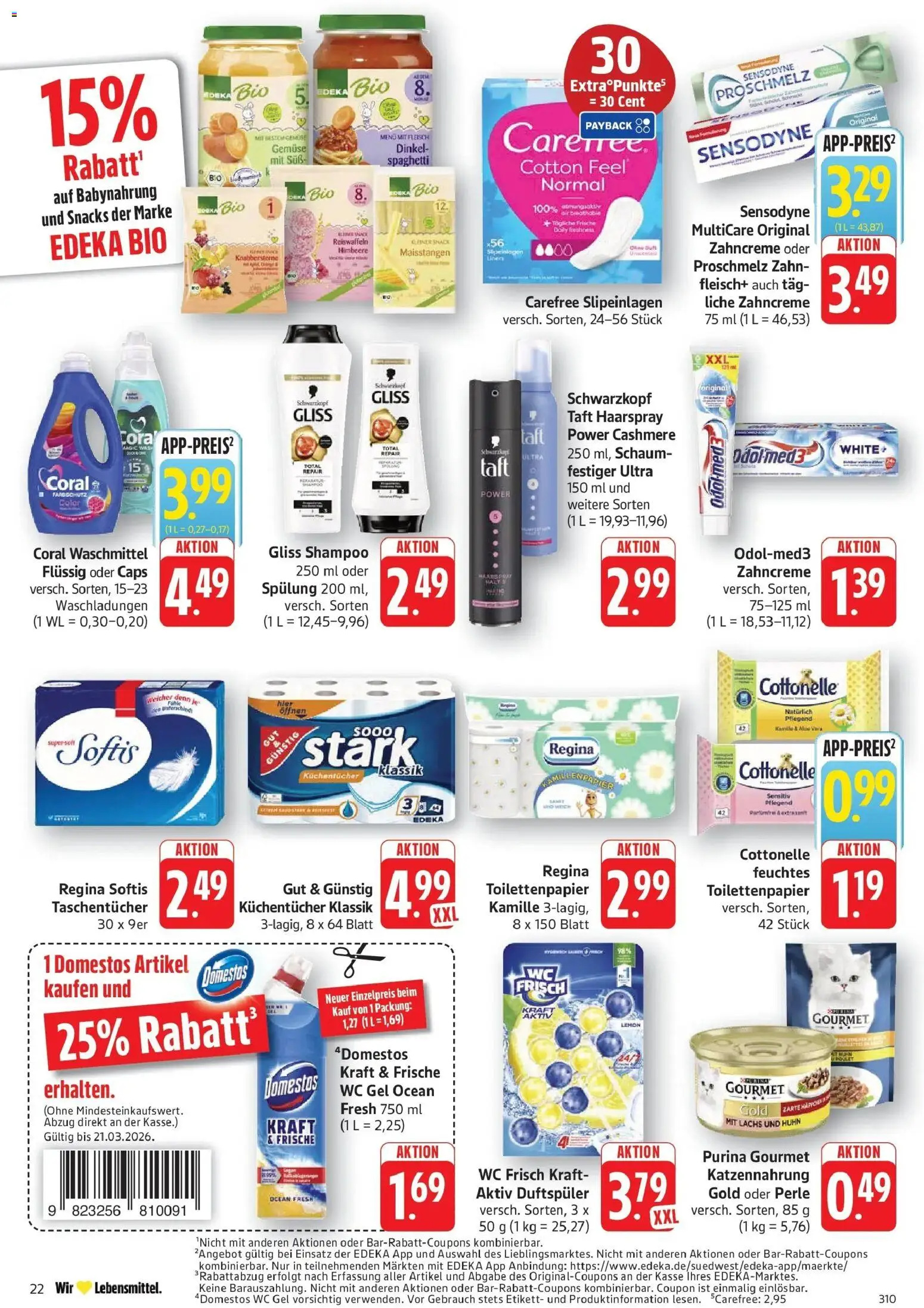 Edeka prospekt Geislingen	 – gültig ab 16.03.2026 | Seite: 22 | Produkte: Coral waschmittel, Haarspray, Wc frisch, Fleisch