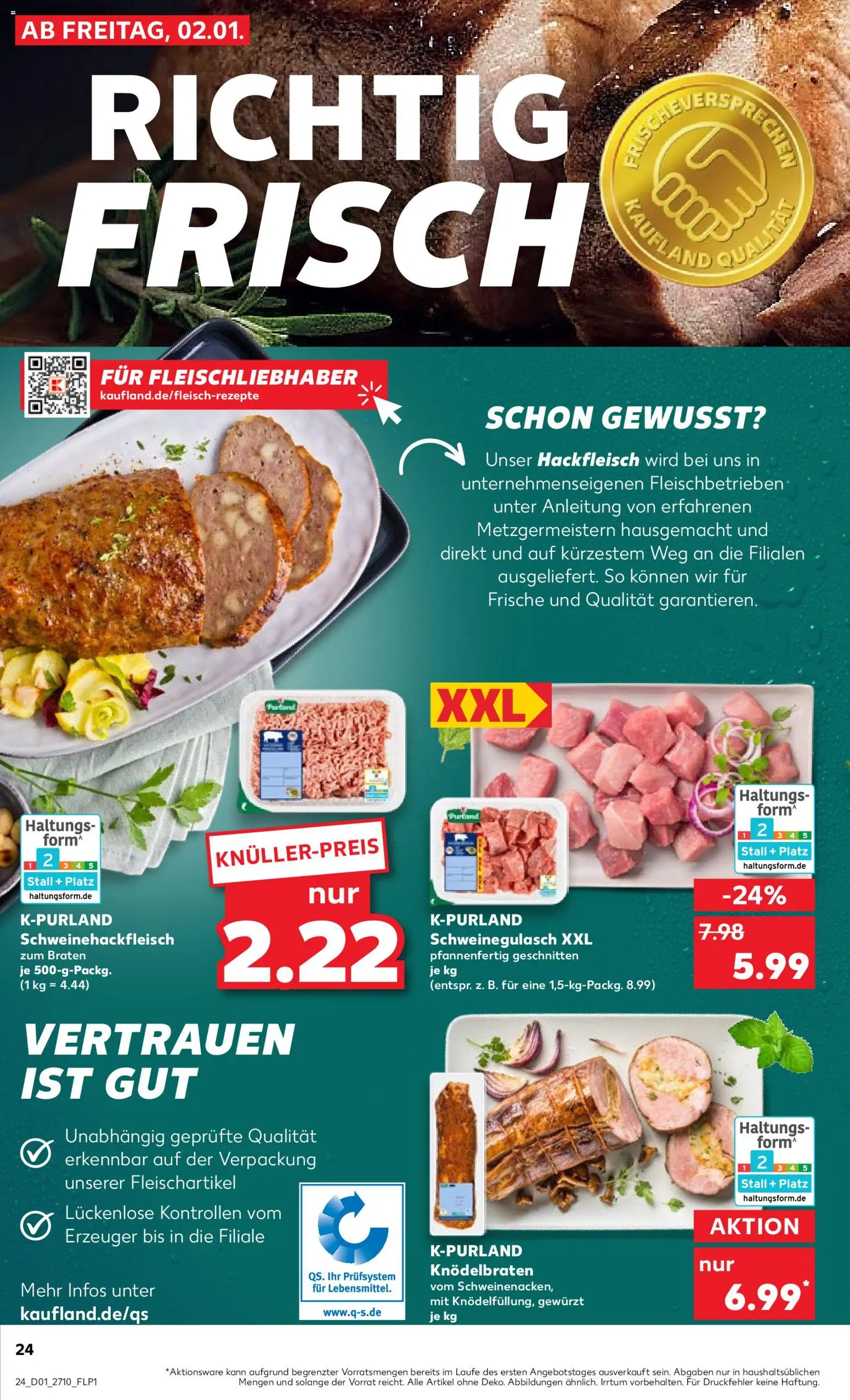 Kaufland prospekt Zeitz	 – gültig ab 02.01.2026 | Seite: 24 | Produkte: Schweinegulasch, Hackfleisch