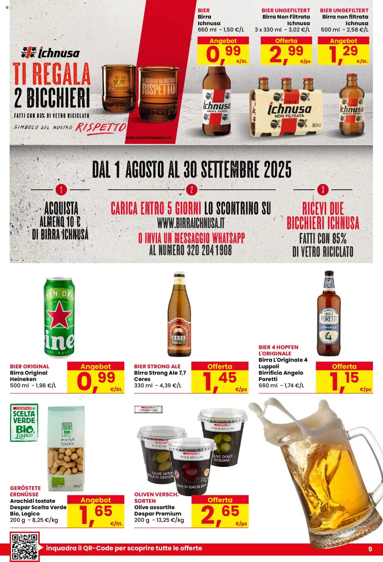 Volantino Despar del 07.08.2025 | Pagina: 9 | Prodotti: Olive, Ceres, Arachidi, Heineken