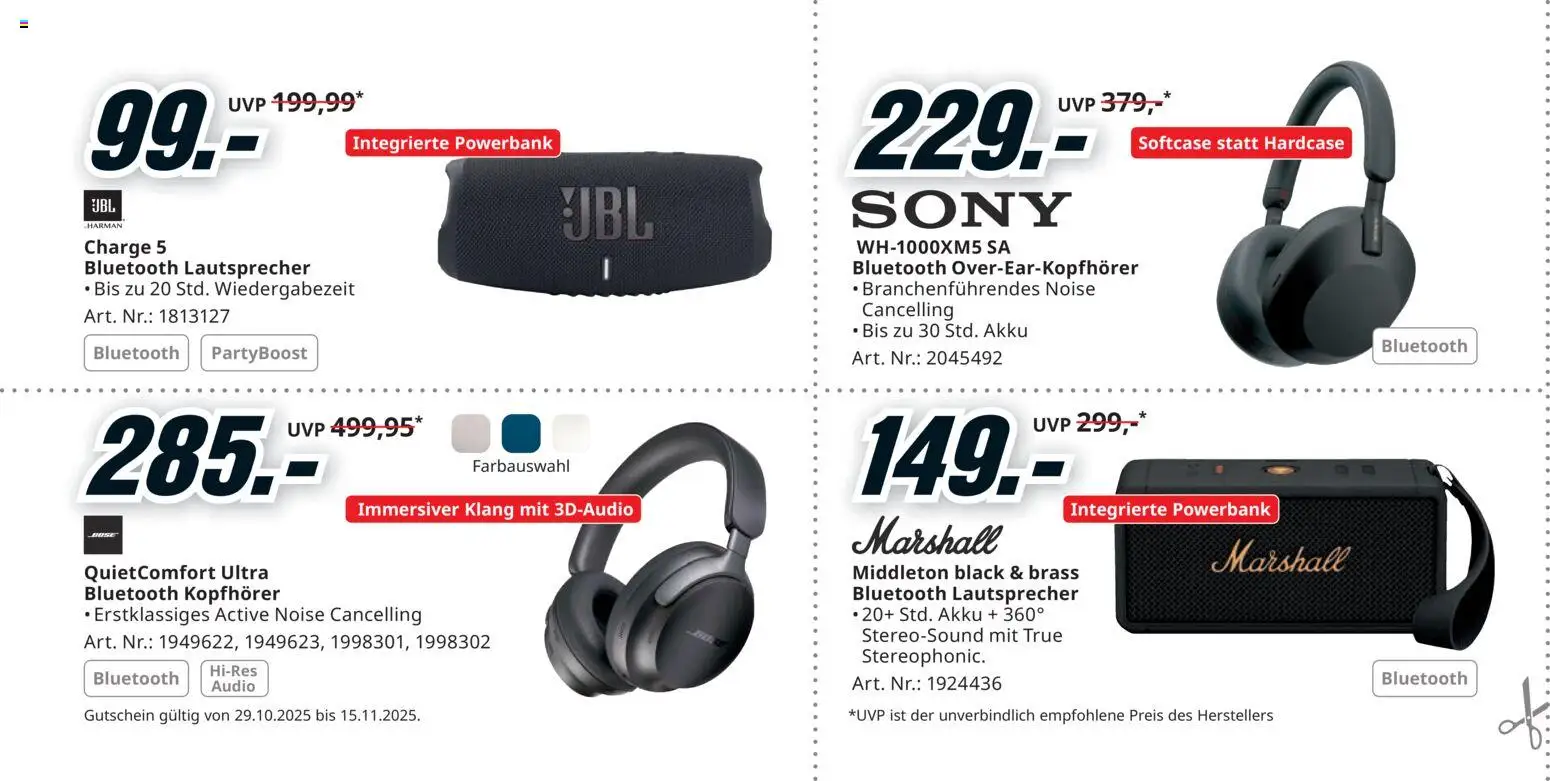 Media Markt Angebote gültig ab 29.10.2025 | Seite: 32 | Produkte: Audio, Kopfhörer, Lautsprecher