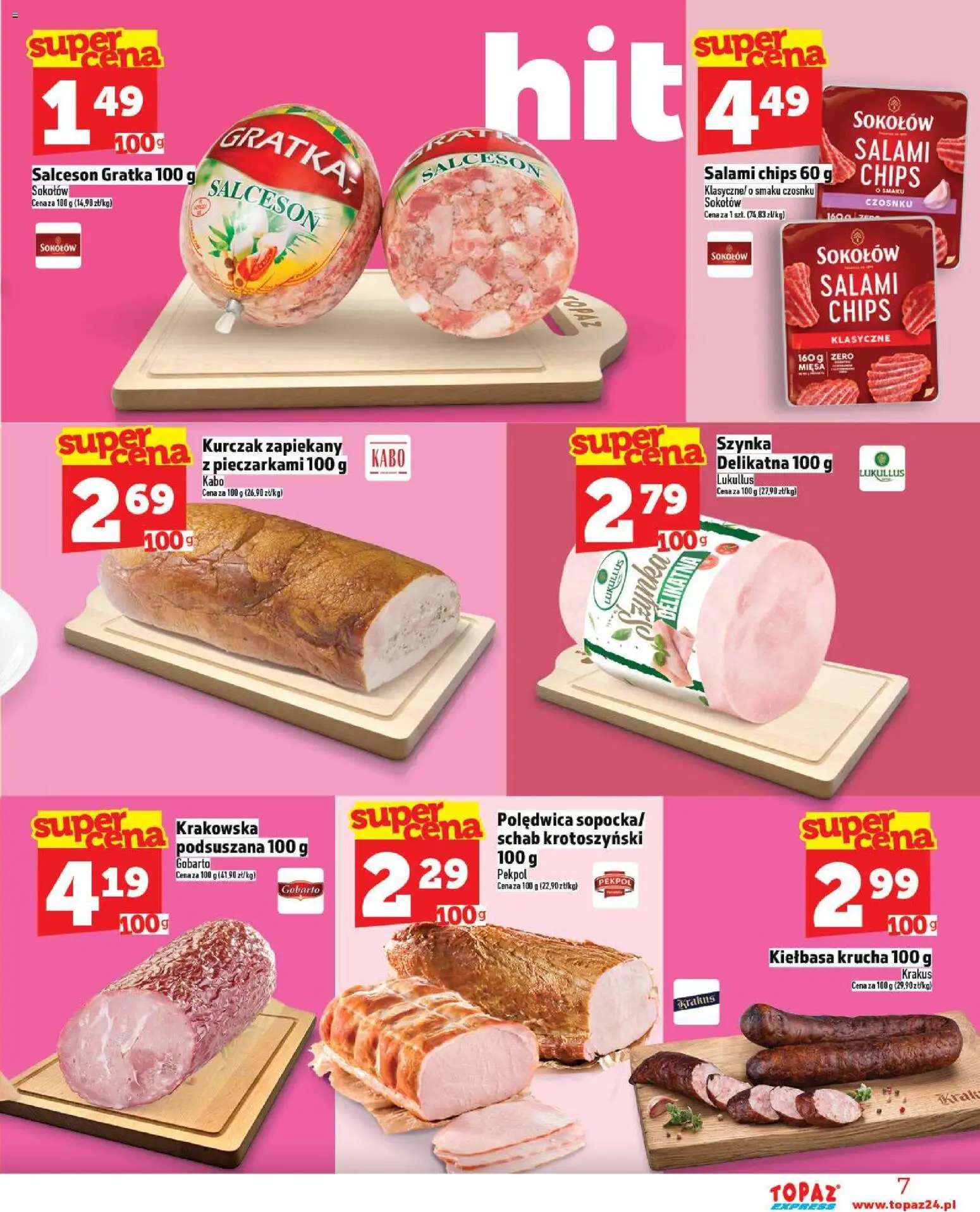 Topaz Gazetka - Express od 13.11.2025 | Strona: 7 | Produkty: Kiełbasa, Kurczak, Schab, Szynka