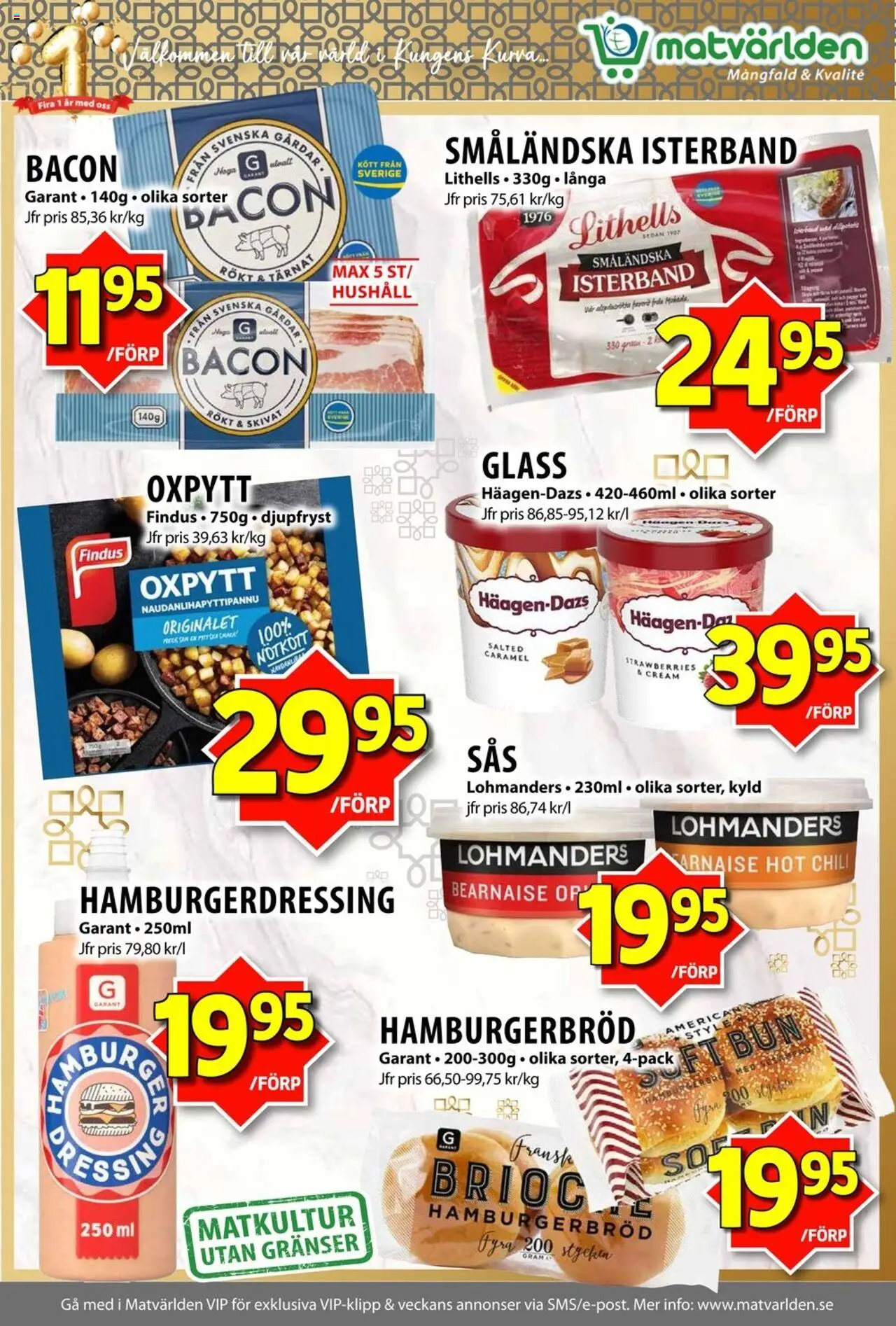 Matvärlden reklamblad aktuell från 20.10.2025 | Sida: 5 | Produkter: Bacon, Hamburgerbröd, Hamburgerdressing, Chili