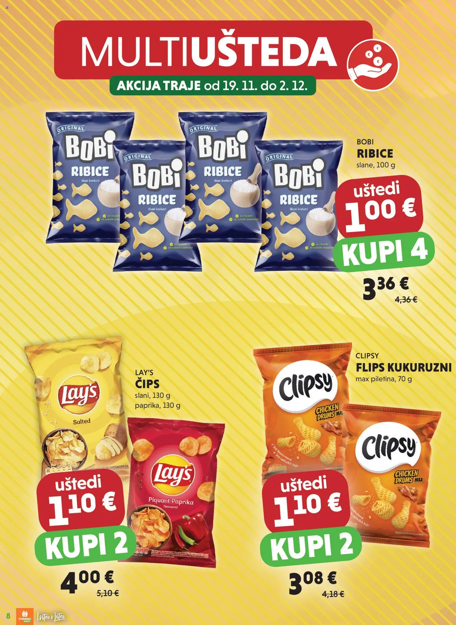 Studenac katalog | vrijedi od 19.11.2025 | Stranica: 8 | Proizvodi: Flips, Paprika, Čips, Krekeri