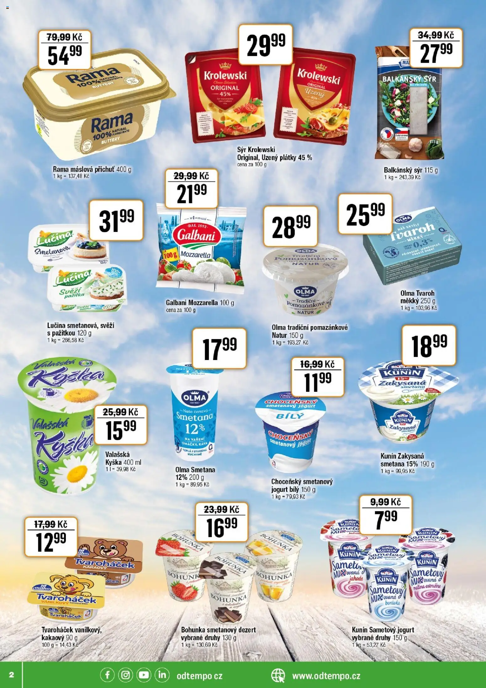 Tempo leták od 22.04.2026 | Strana: 2 | Produkty: Smetanový jogurt, Lučina, Tvaroh, Rama