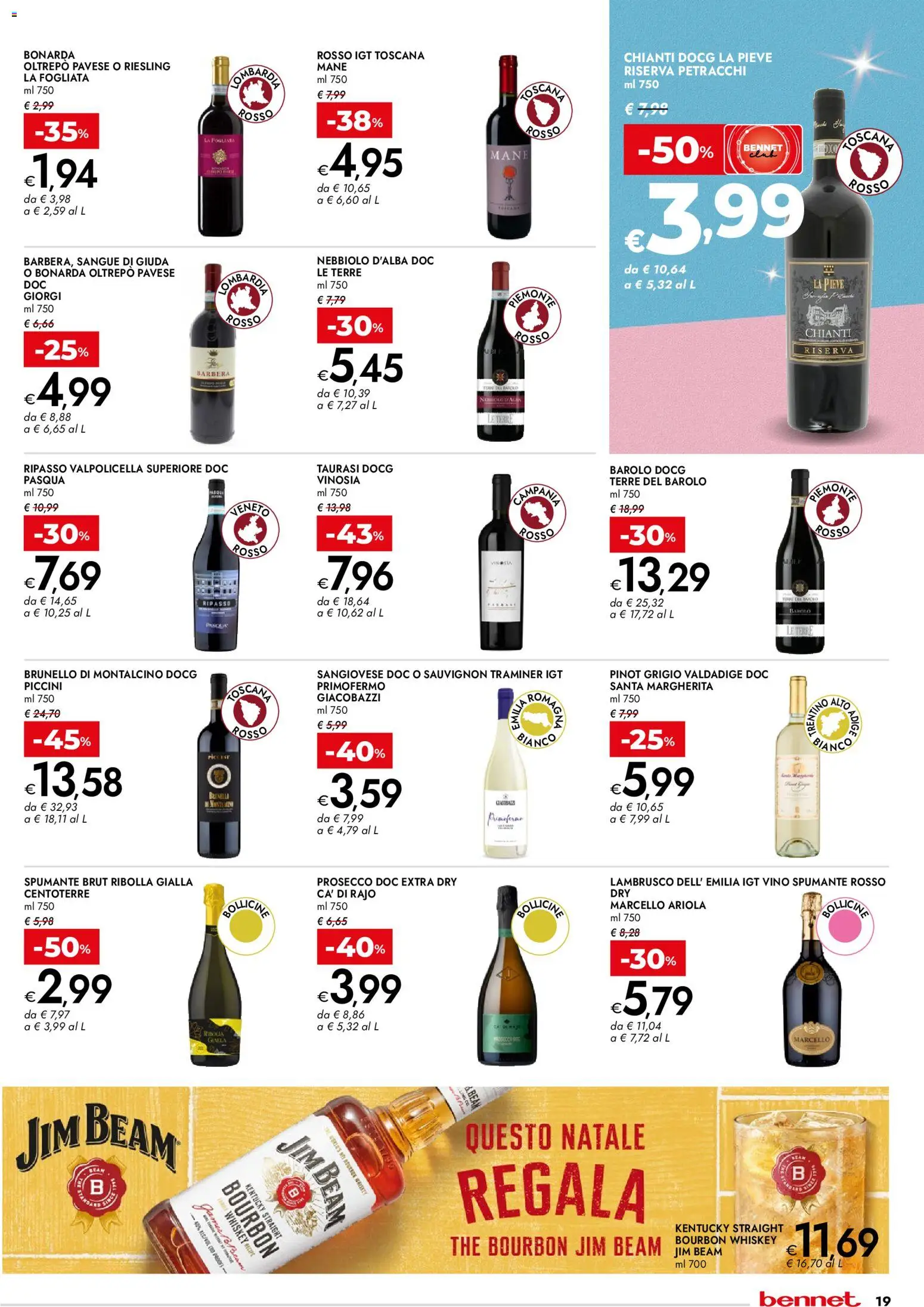 Volantino bennet del 11.12.2025 | Pagina: 19 | Prodotti: Bourbon, Prosecco, Vino, The