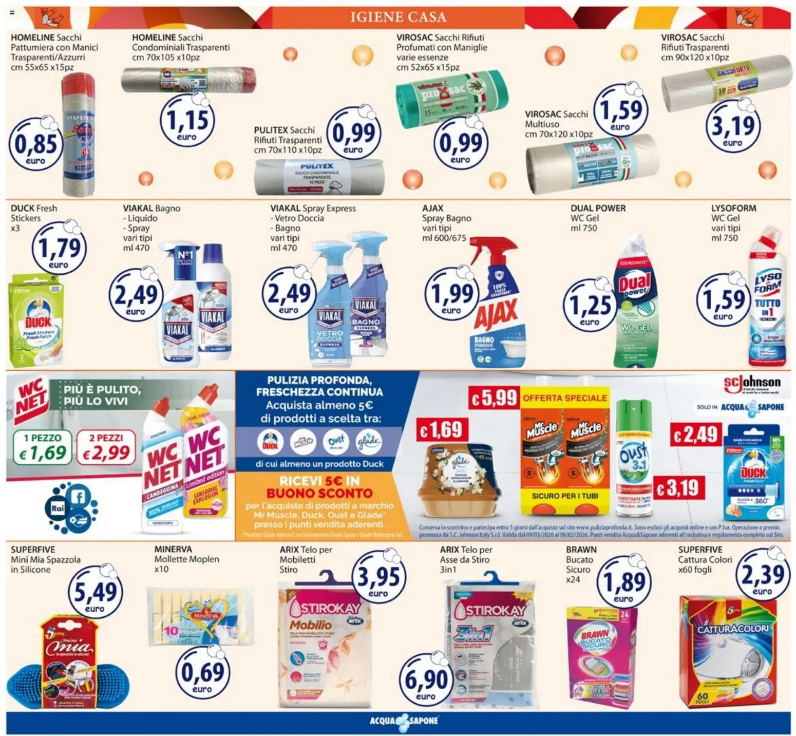 Volantino Acqua e Sapone del 12.01.2026 | Pagina: 18 | Prodotti: Spazzola, Sapone, Candeggina, Pattumiera