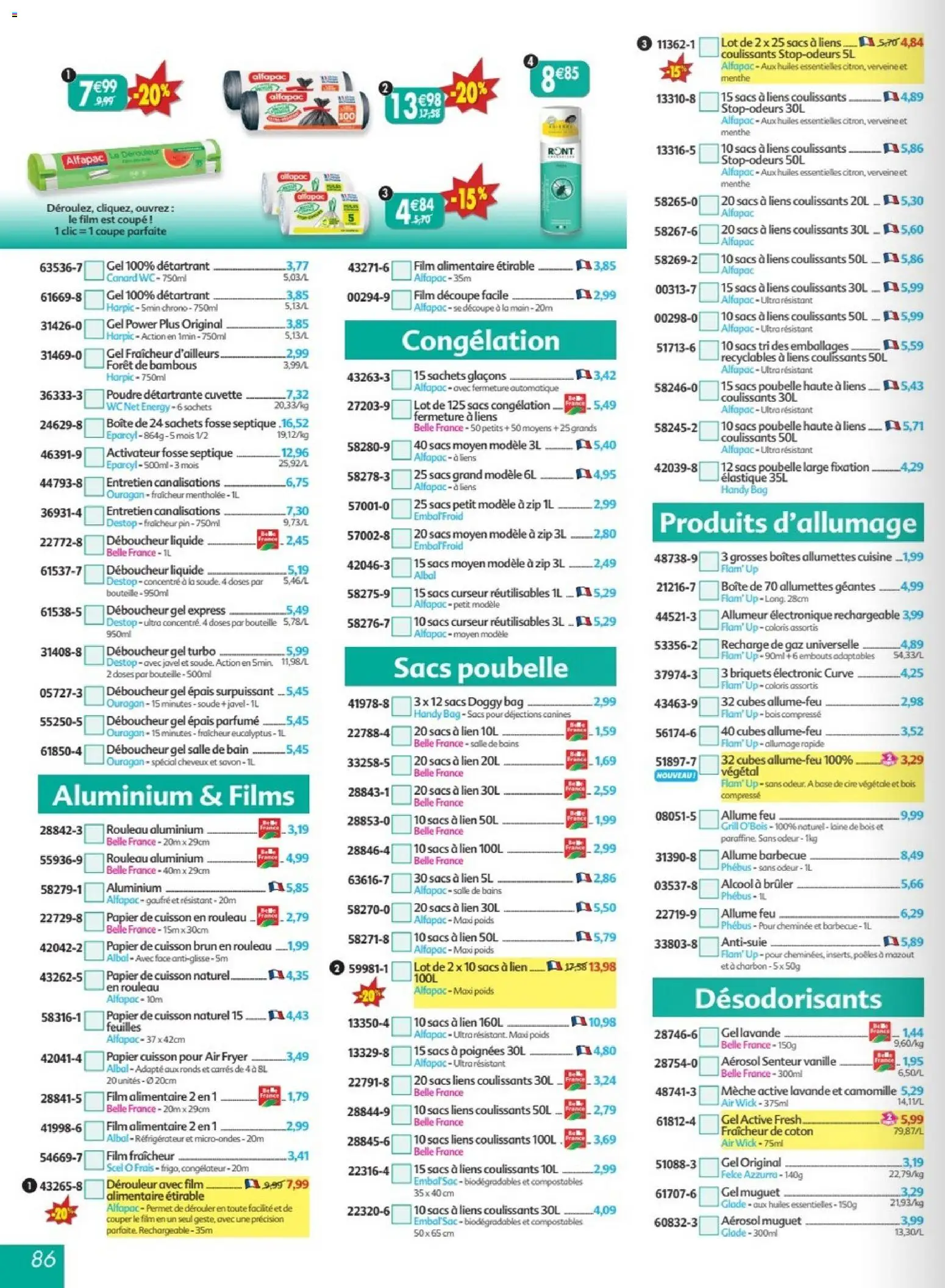 {H1} | Page: 86 | Produits: Menthe, Poubelle, Barbecue, Sacs poubelle
