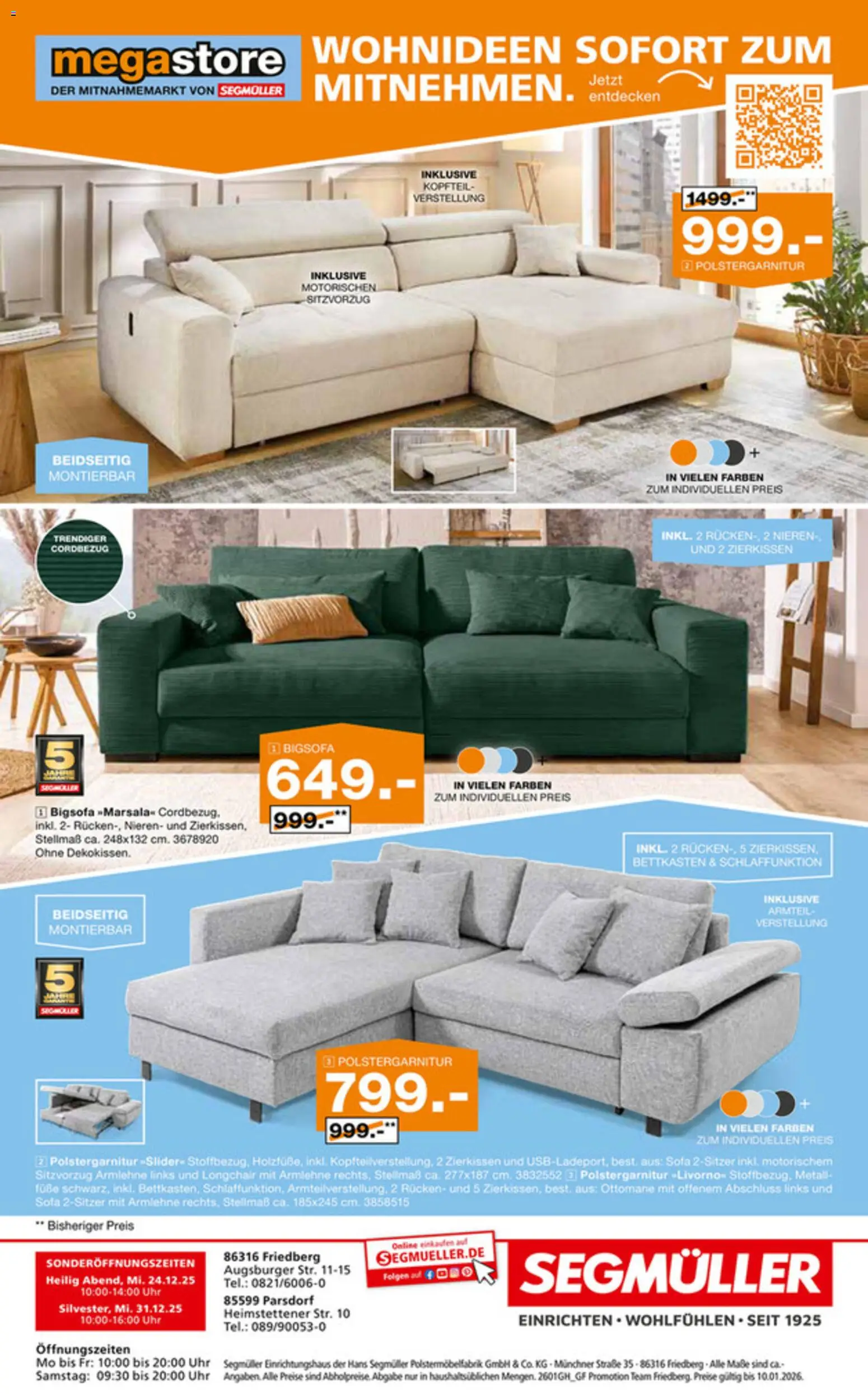 Segmüller 100 Jahre Jubiläums Finale – gültig ab 24.12.2025 | Seite: 40 | Produkte: Bigsofa, Sofa, Uhr