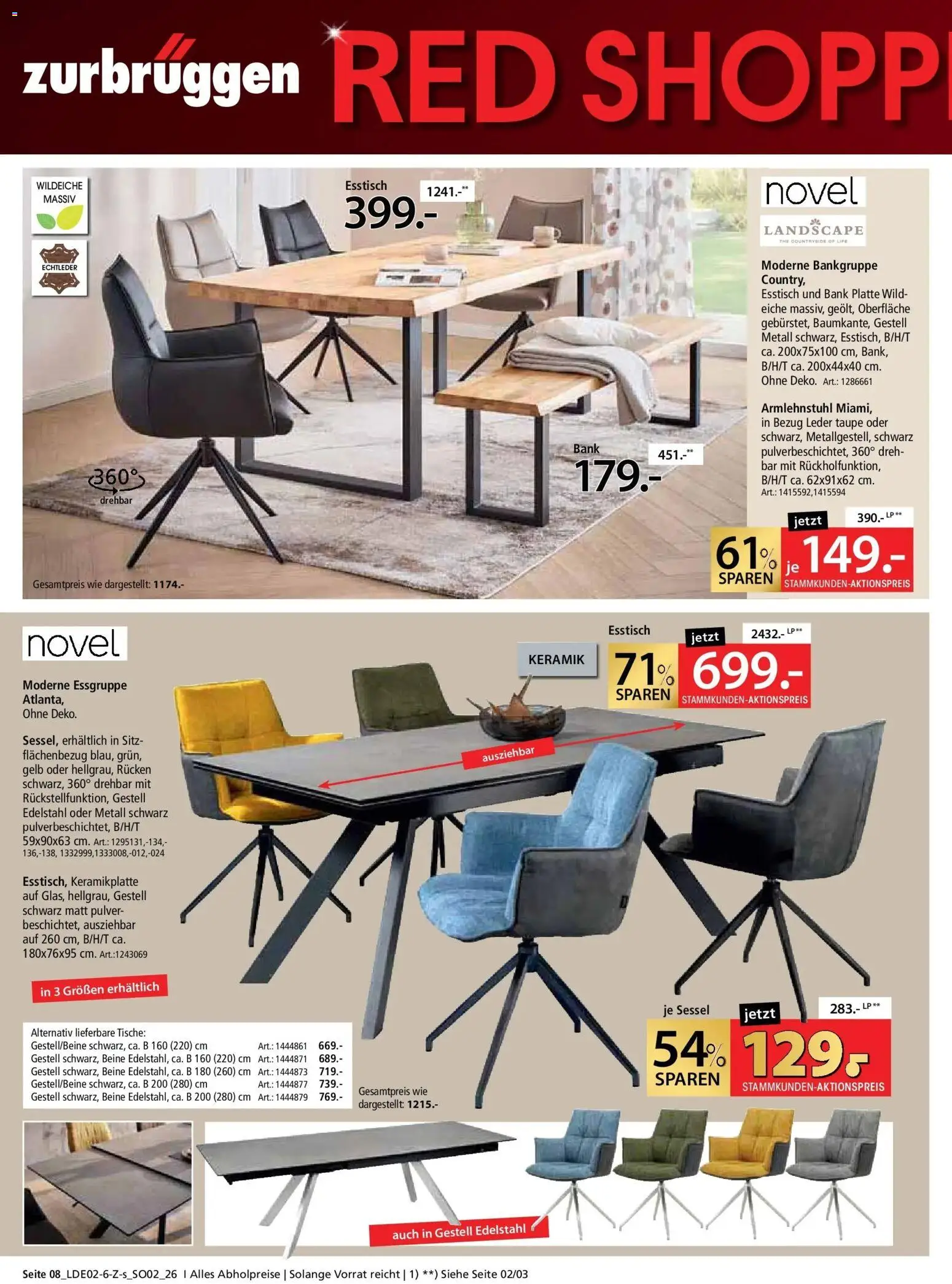 Zurbrüggen Red Shopping Week – gültig ab 23.02.2026 | Seite: 8 | Produkte: Esstisch, Essgruppe, Sessel