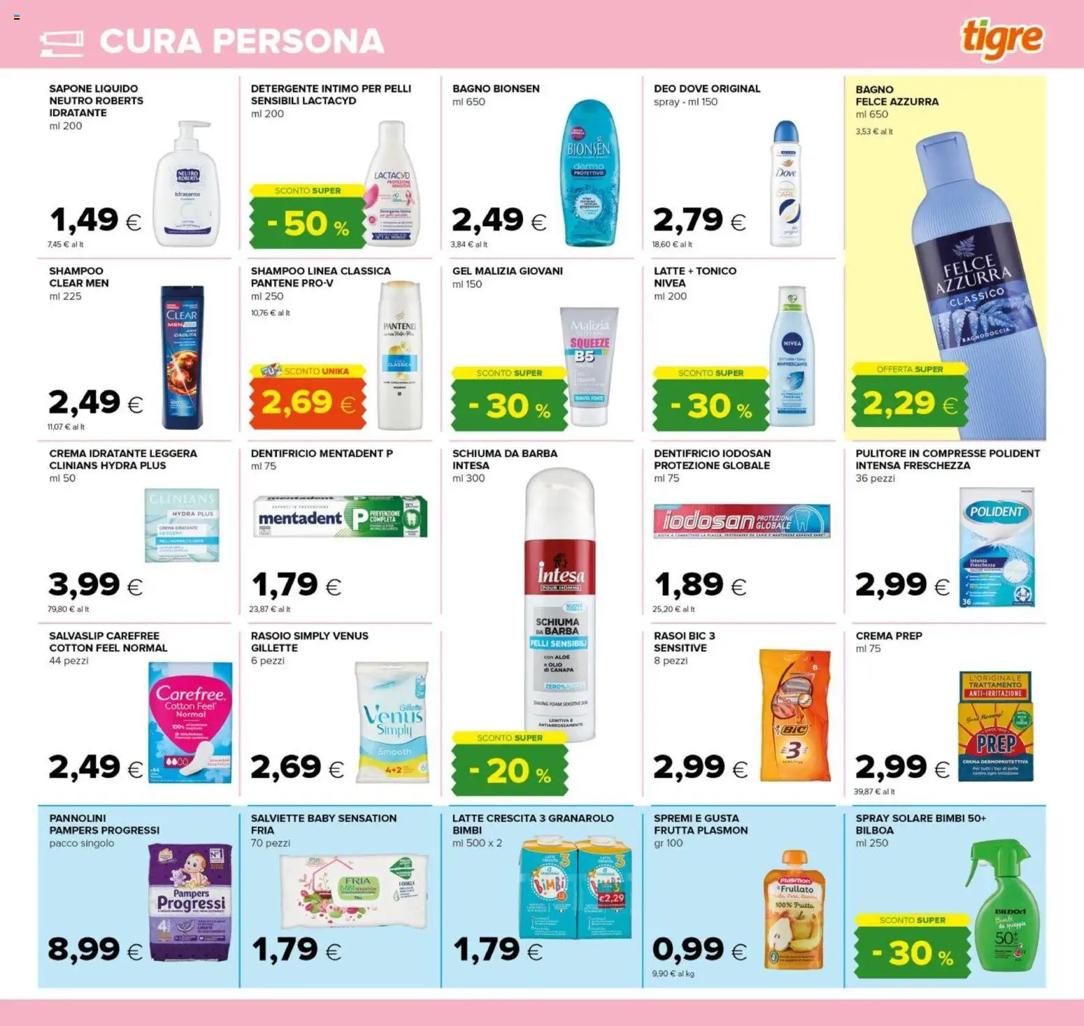 Volantino Tigre del 23.04.2026 | Pagina: 23 | Prodotti: Shampoo, Crema, Rasoio, Olio