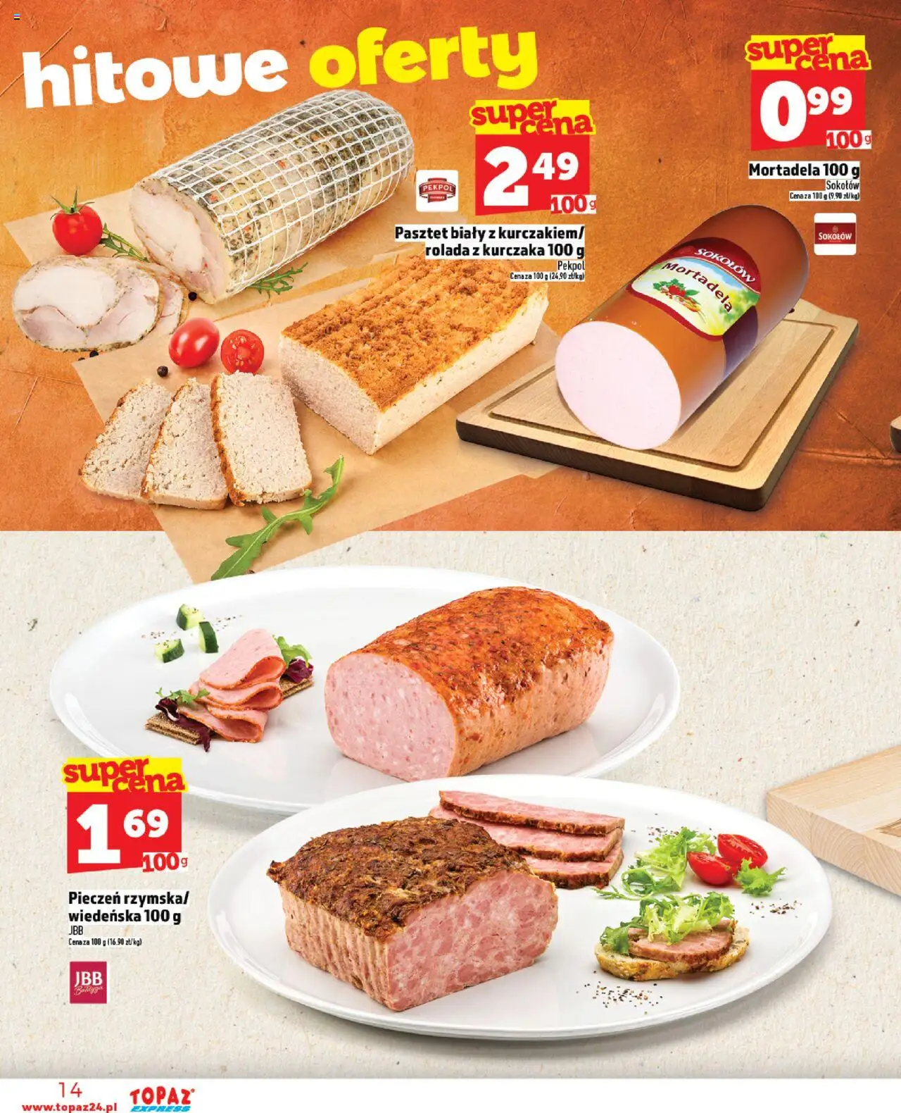 Topaz Gazetka - Express od 14.08.2025 | Strona: 14 | Produkty: Mortadela, Rolada