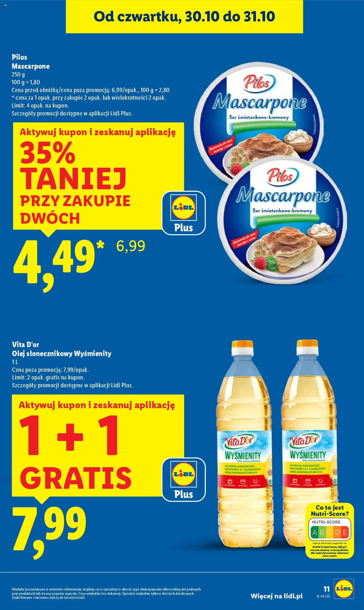 Lidl Gazetka od 30.10.2025 | Strona: 11 | Produkty: Olej słonecznikowy, Mascarpone, Ser, Olej