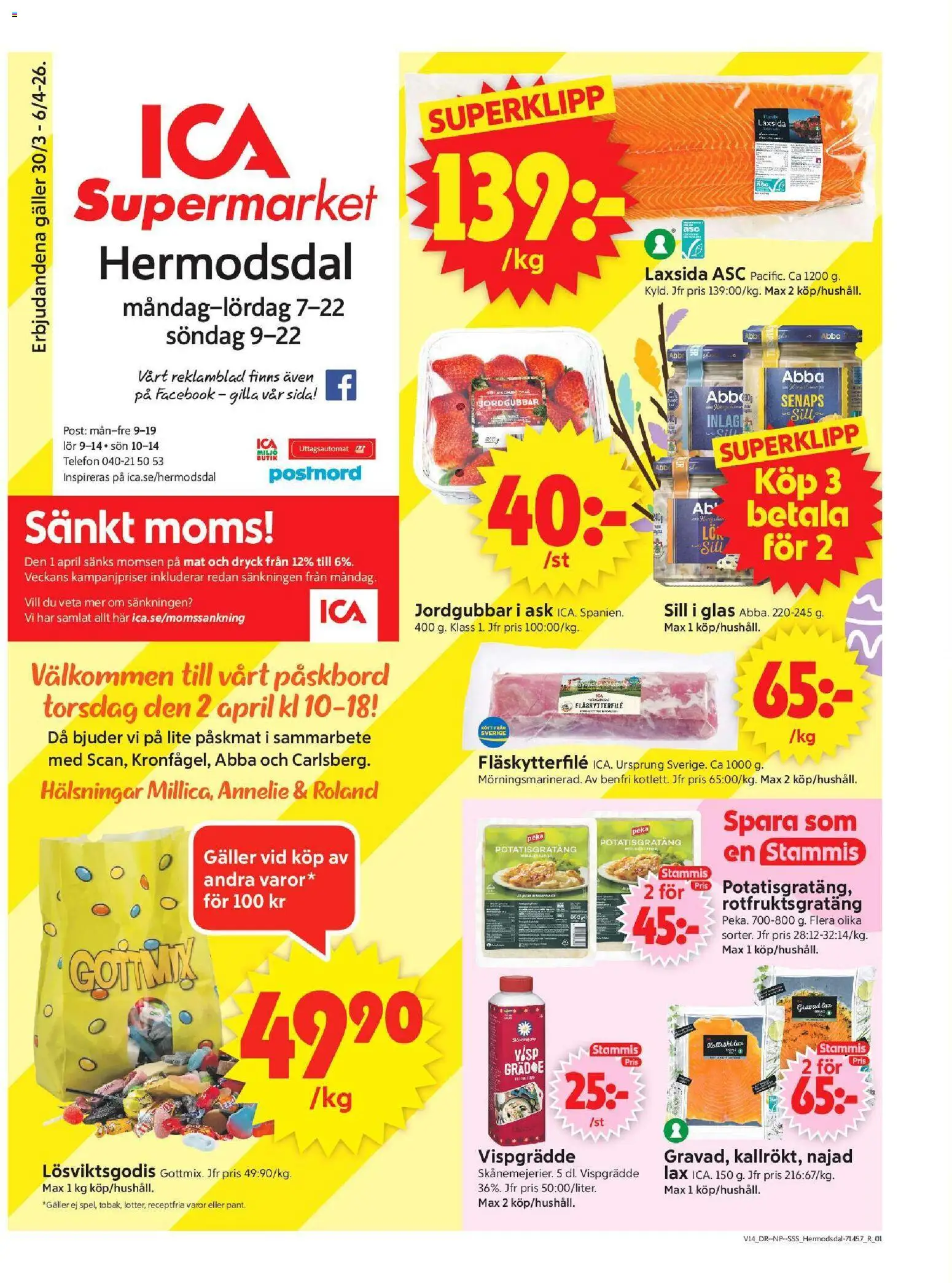 ICA Supermarket reklamblad aktuell från 30.03.2026 | Sida: 1 | Produkter: Visp, Fläskytterfilé, Potatisgratäng, Lax