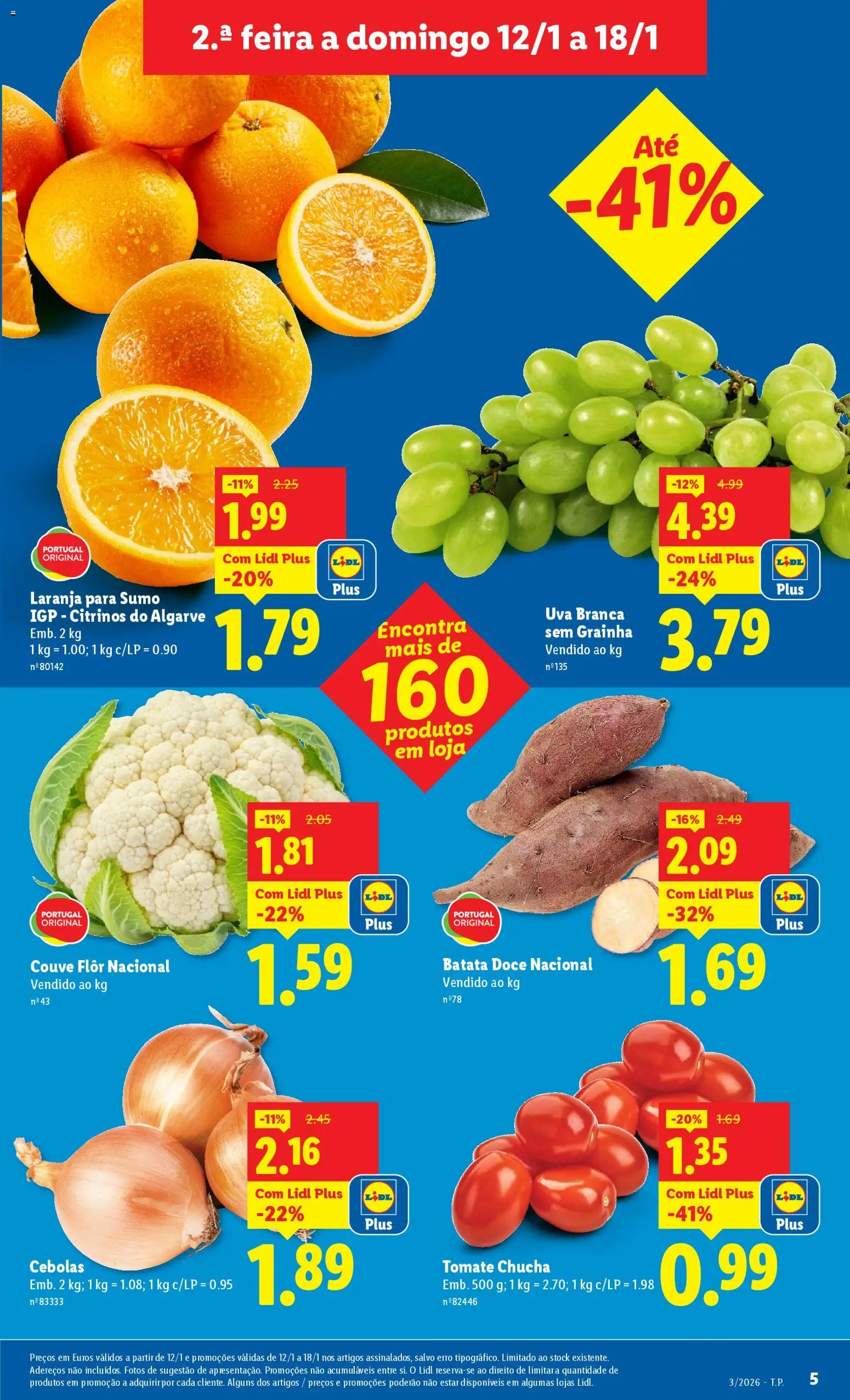 Lidl folheto │ válido de 12.01.2026 | Página: 5 | Produtos: Batata, Sumo, Tomate, Couve