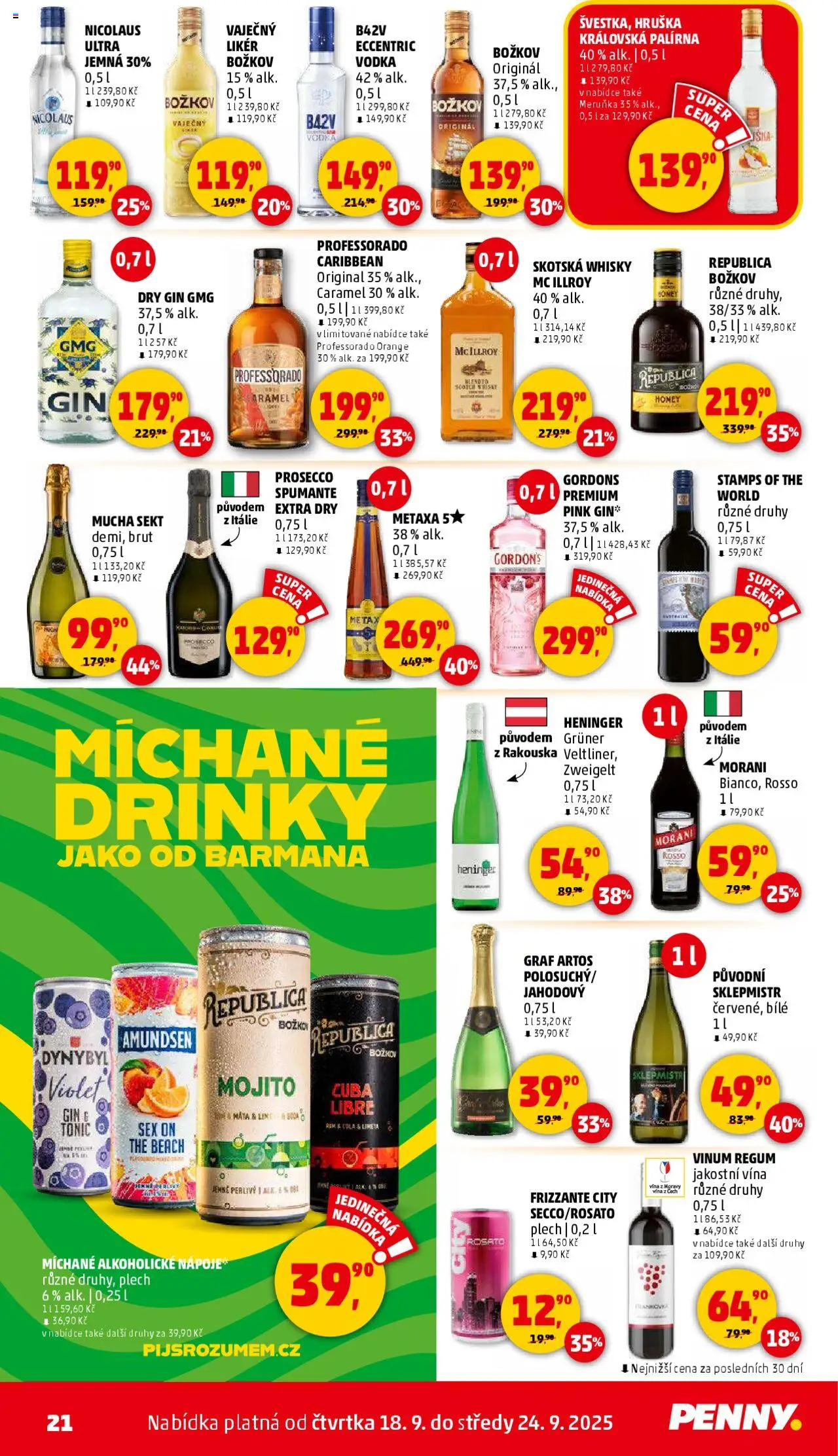 Penny Market leták - Čtvrtečník od 18.09.2025 | Strana: 21 | Produkty: Whisky, Mucha sekt, Božkov, Božkov originál