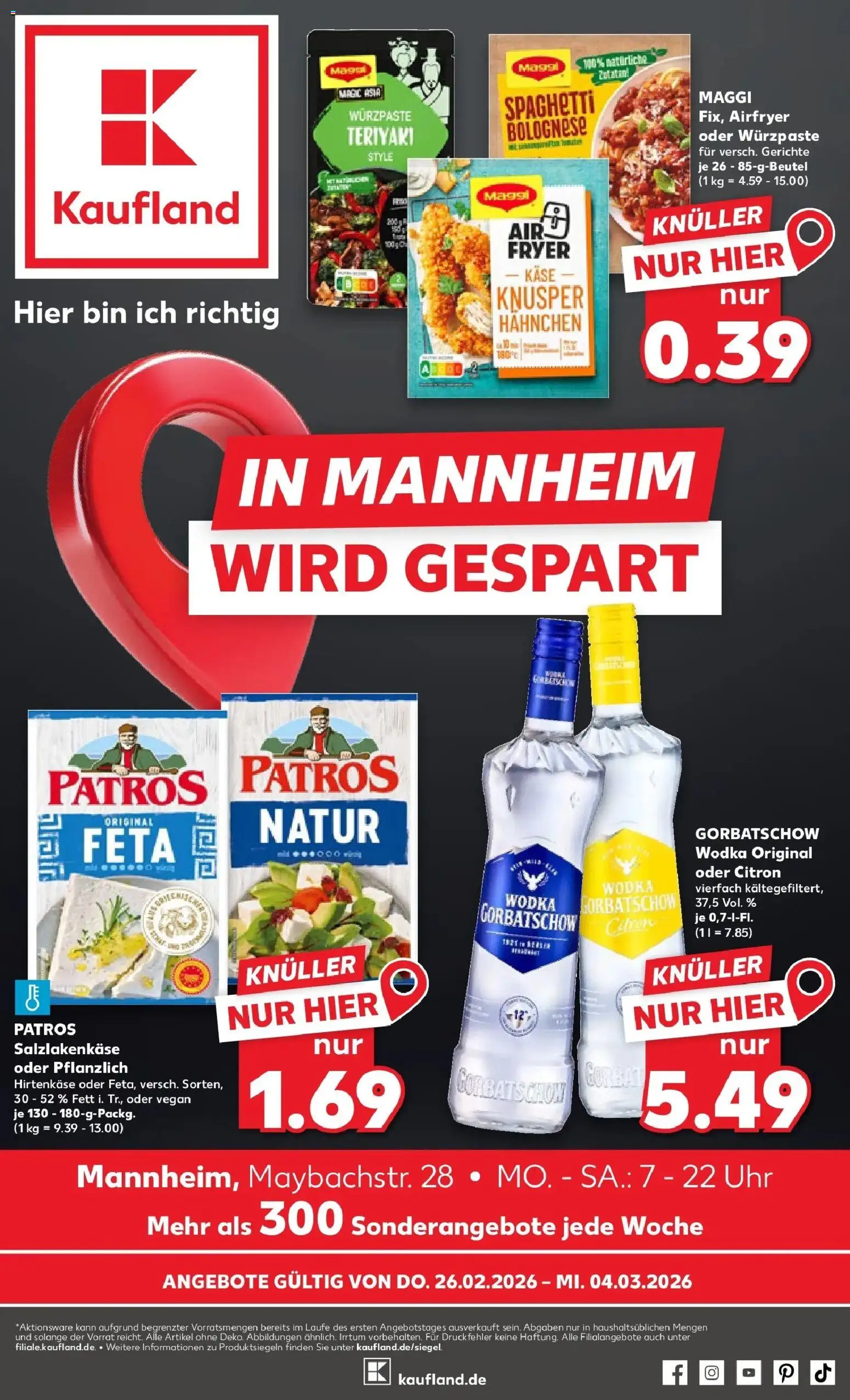 Kaufland prospekt Mannheim	 – gültig ab 26.02.2026 | Seite: 1 | Produkte: Hahnchen, Maggi, Käse, Patros