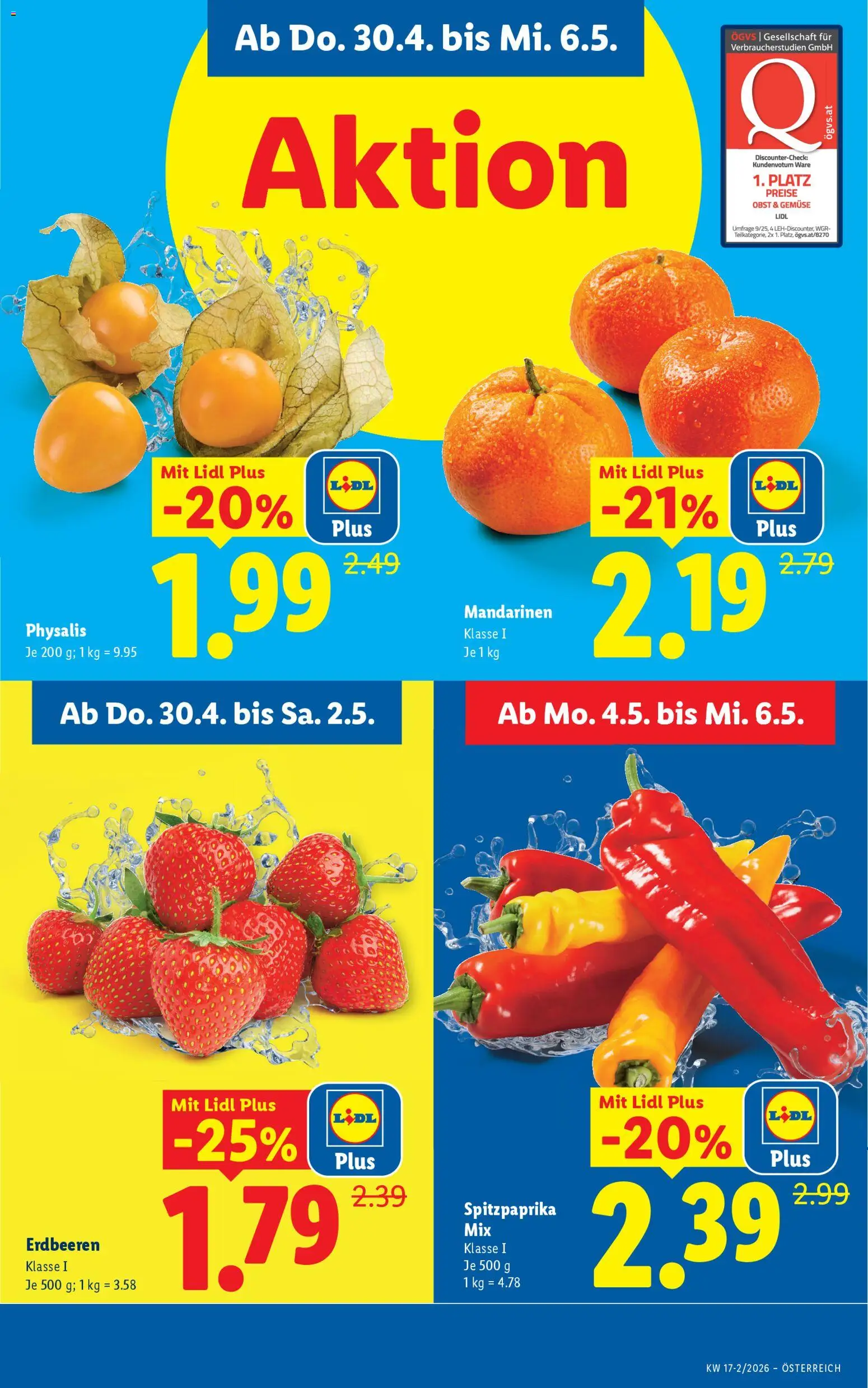 Lidl Flugblatt - Oberpullendorf, Güssing, Oberwart gültig ab 30.04.2026 | Seite: 3 | Produkte: Erdbeeren, Mandarinen, Gemüse, Obst