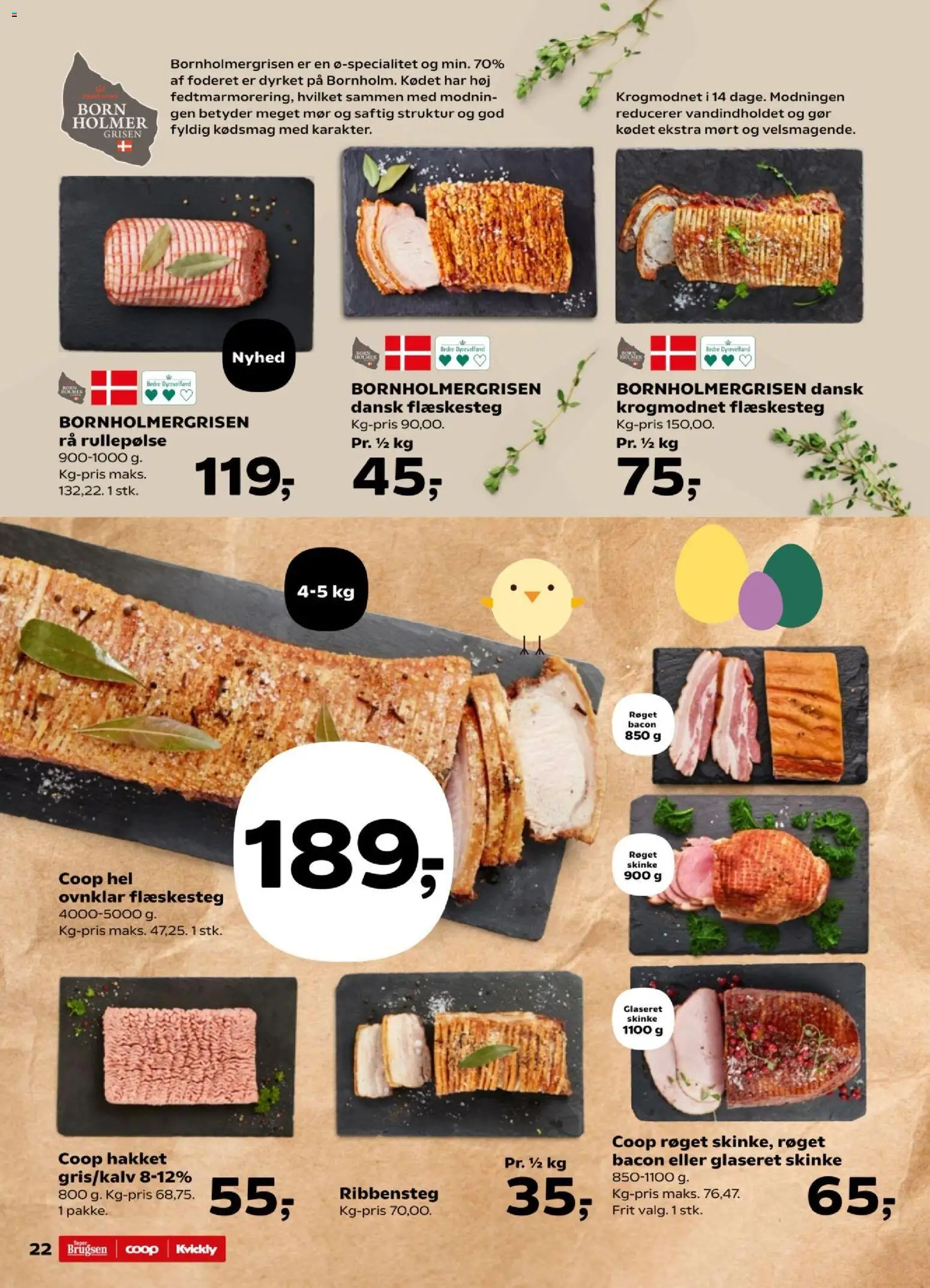 Kvickly tilbudsavis – gyldig fra 27.03.2026 | Side: 22 | Produkter: Skinke, Rullepølse, Flæskesteg, Bacon