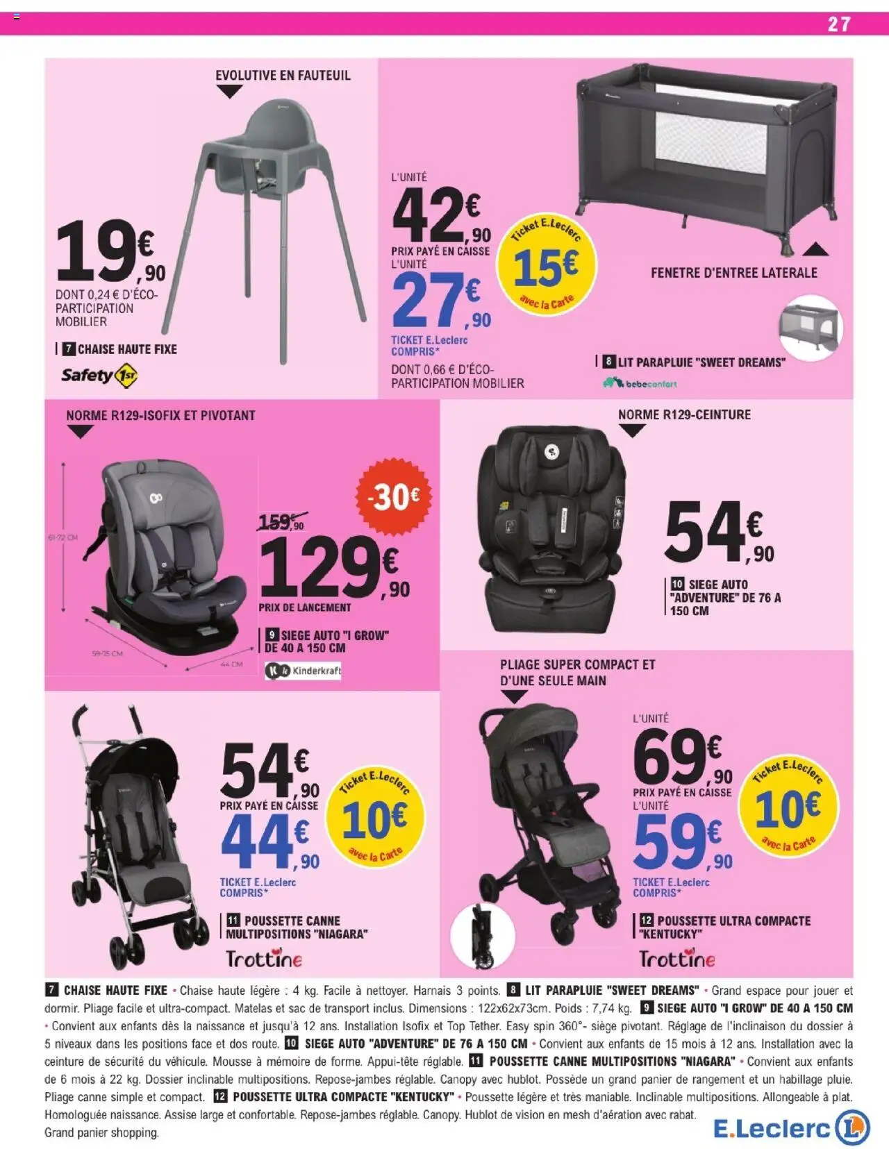  | Page: 27 | Produits: Lit parapluie, Mousse, Sac de transport, Panier
