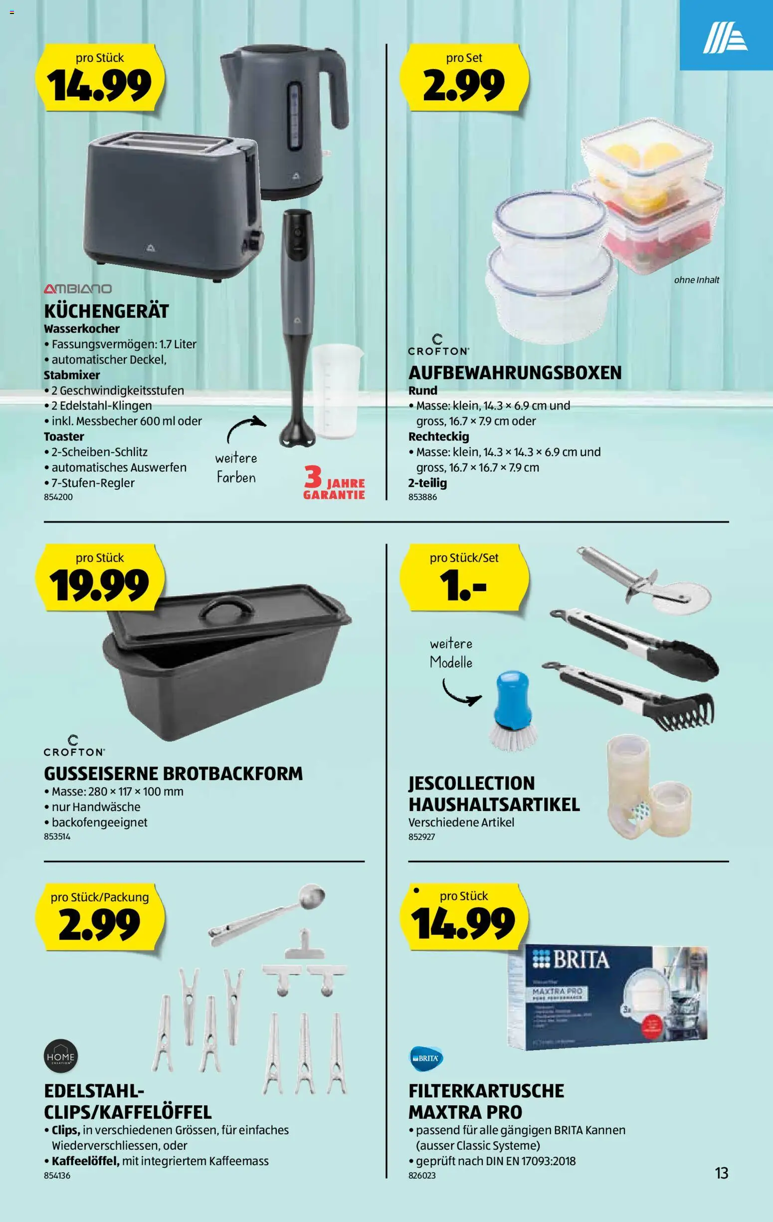 Aldi Aktionen – gültig ab 15.01.2026 | Seite: 14 | Produkte: Toaster, Wasserkocher, Stabmixer