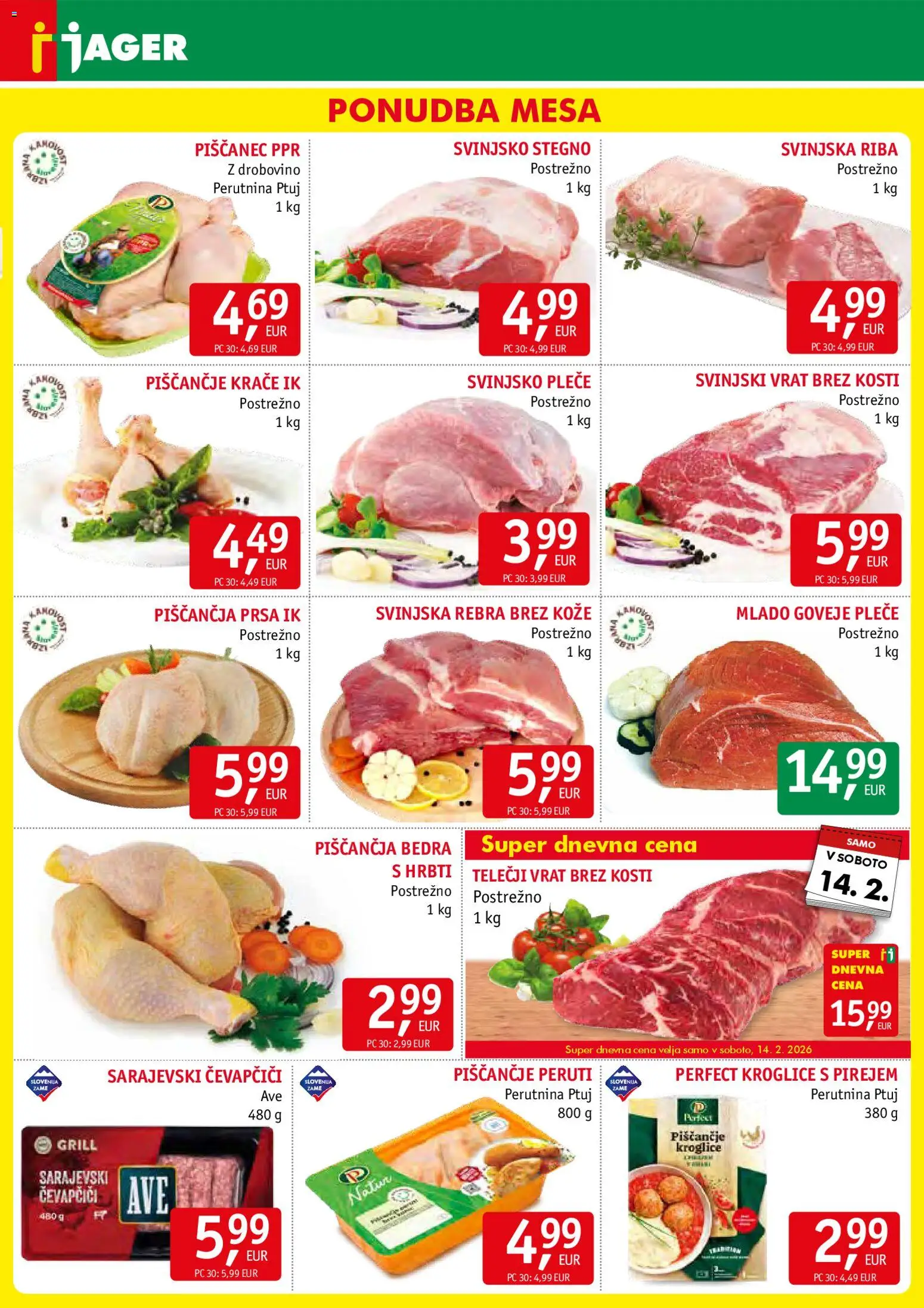 Novi Jager katalog ponudbe – veljaven od 11.02.2026 | Stran: 3 | Izdelki: Čevapčiči, Piščančja bedra, Riba, Grill