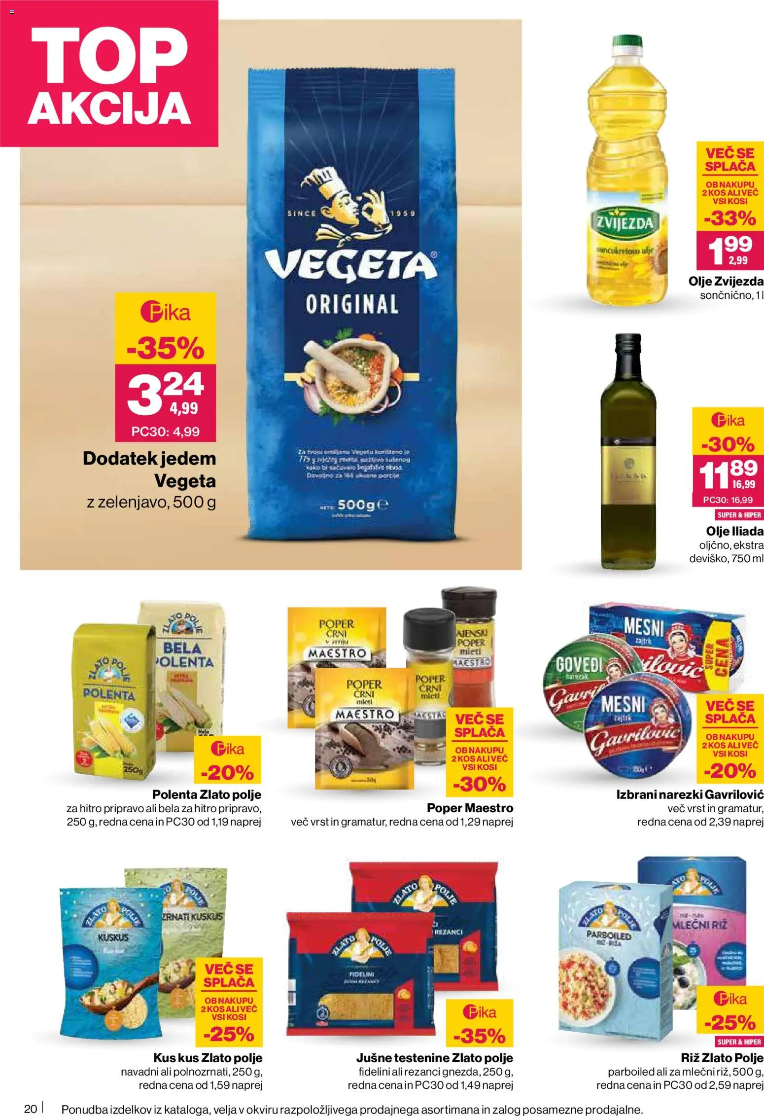 Novi Mercator katalog ponudbe – veljaven od 29.01.2026 | Stran: 20 | Izdelki: Kos, Polenta, Riz, Testenine