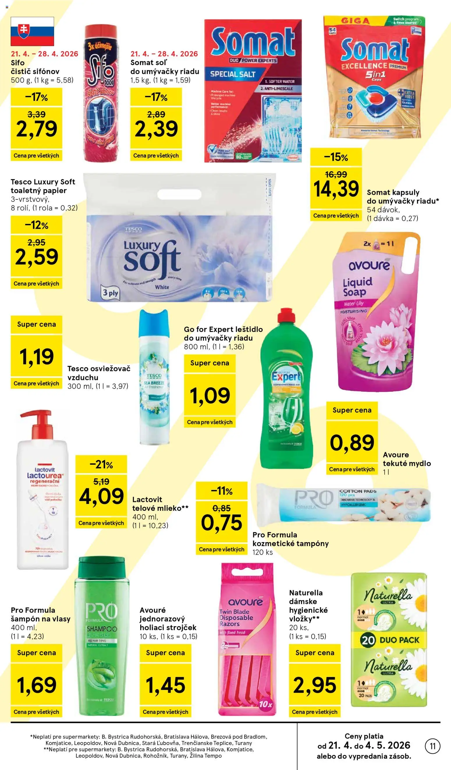 Nové Tesco akcie – leták je platný od 22.04.2026 | Strana: 11 | Produkty: Osviežovač vzduchu, Strojček, Holiaci strojček