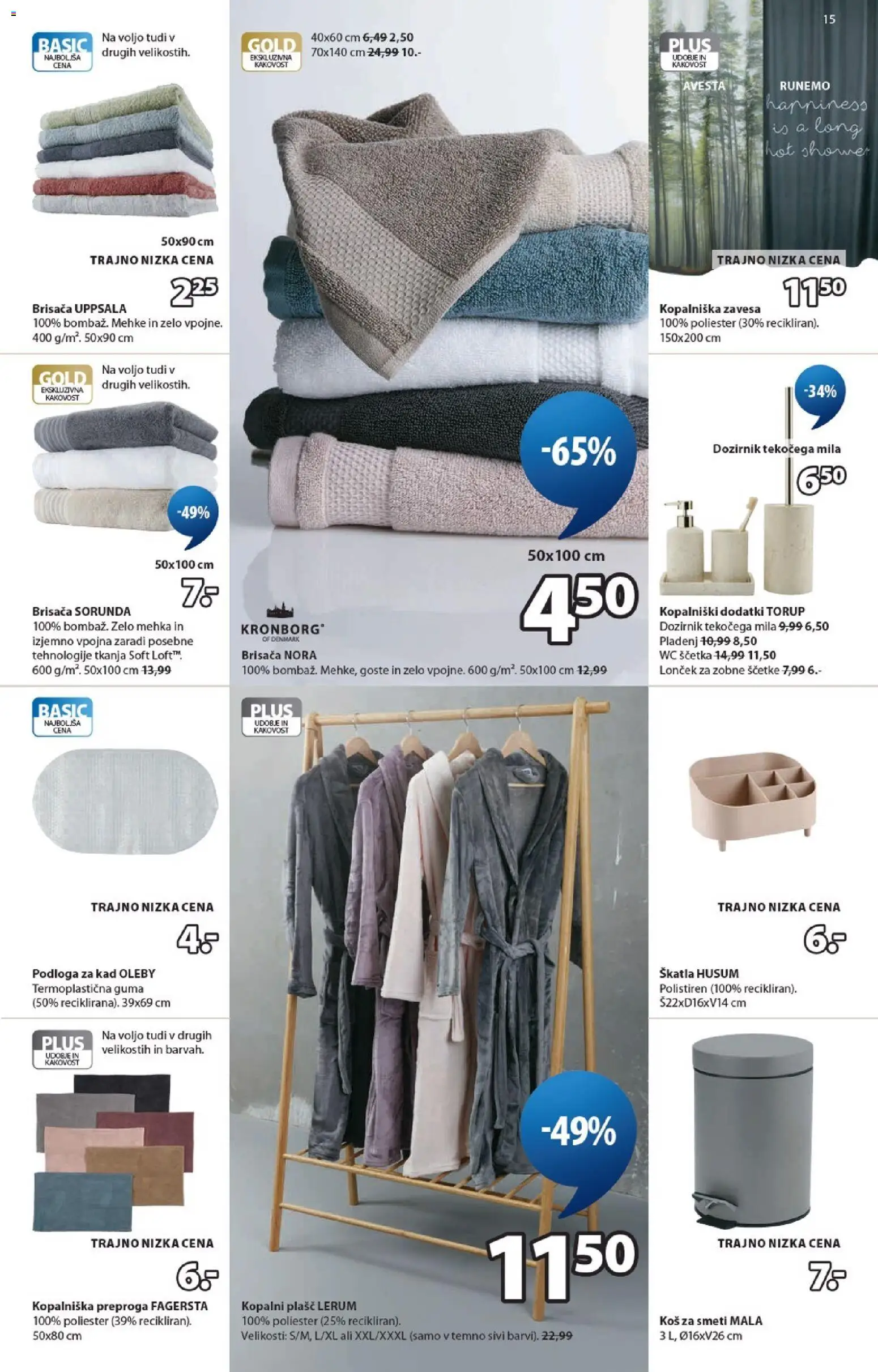 Novi JYSK katalog ponudbe – veljaven od 18.03.2026 | Stran: 15 | Izdelki: Brisača, Kopalniški dodatki, Kos, Kopalni plasc