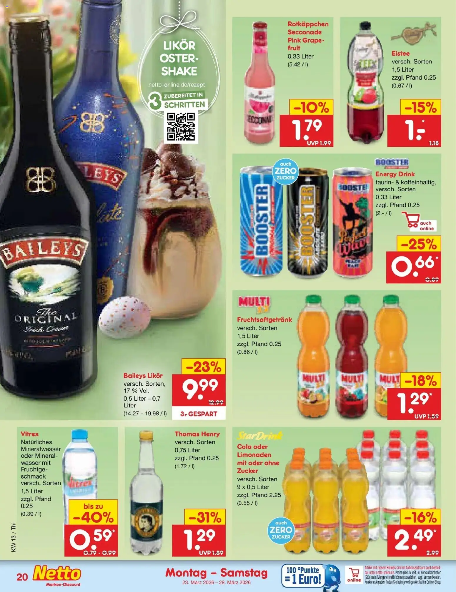 Netto Marken-Discount Prospekt Pirna	 – gültig ab 23.03.2026 | Seite: 22 | Produkte: Cola, Energy, Wasser, Baileys