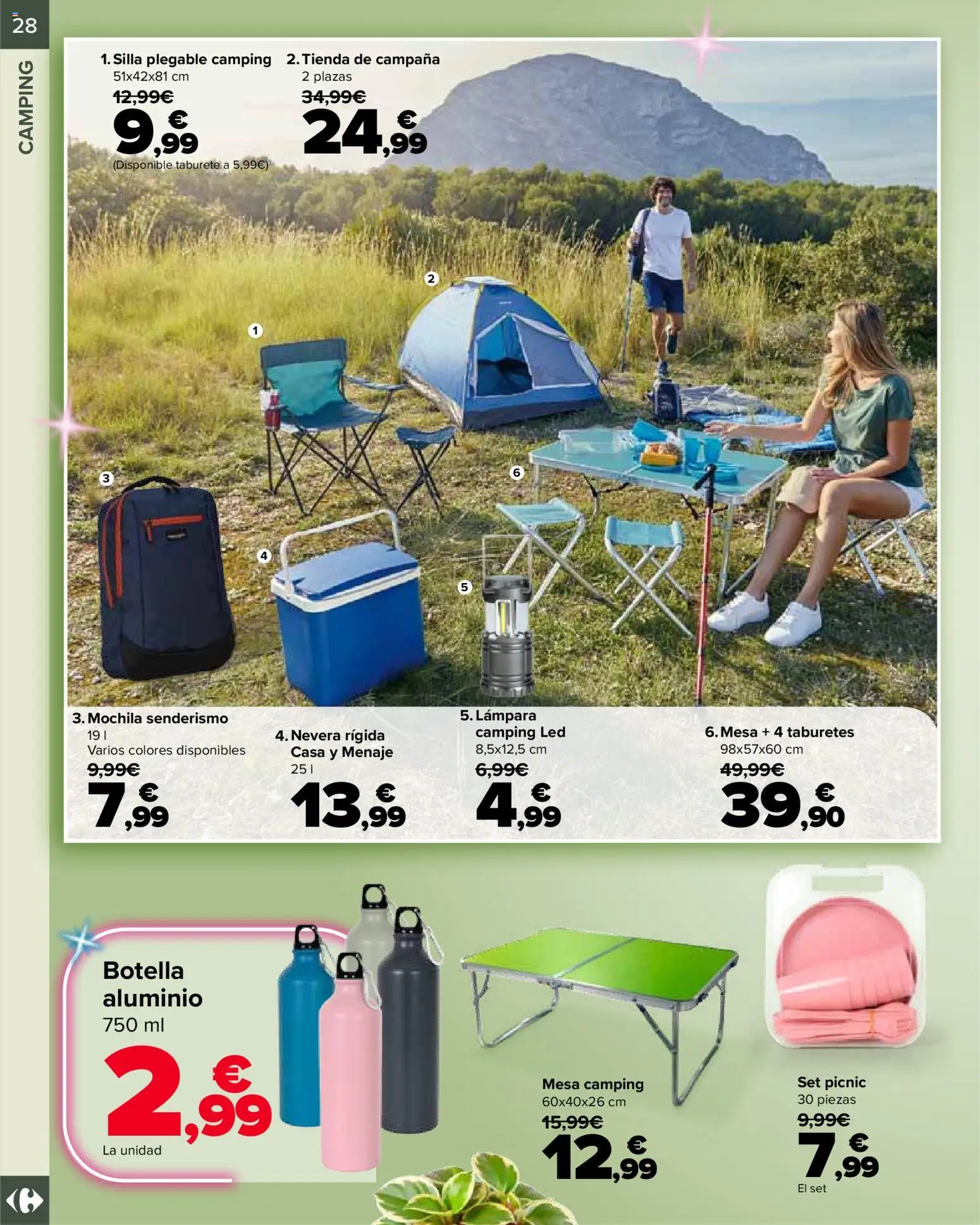 Carrefour Jardin │ válido desde el 14.04.2026 | Página: 28 | Productos: Taburete, Mesa, Silla, Lámpara