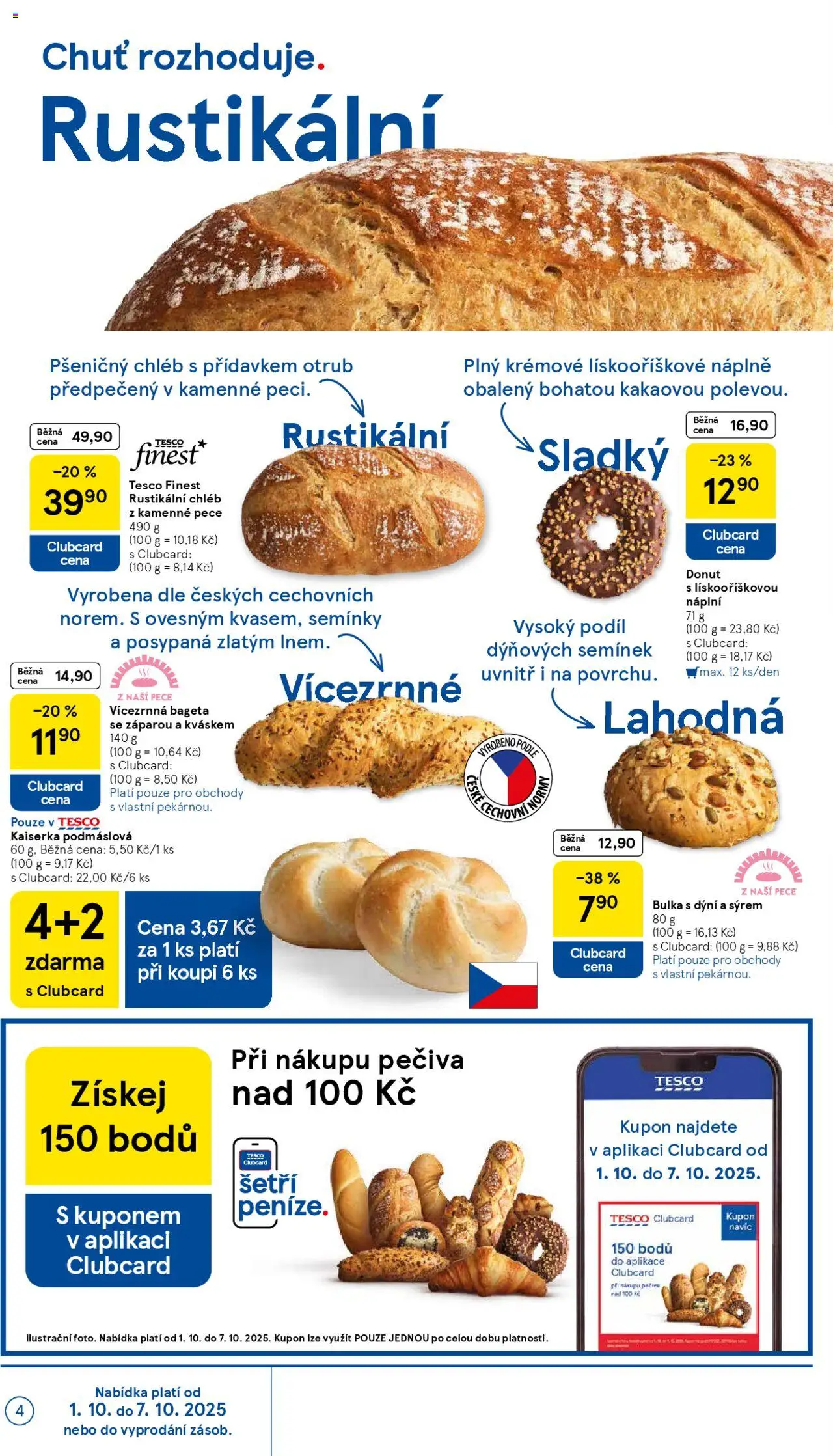 Tesco leták - Hypermarket od 01.10.2025 | Strana: 4 | Produkty: Donut, Kaiserka, Finest, Bageta